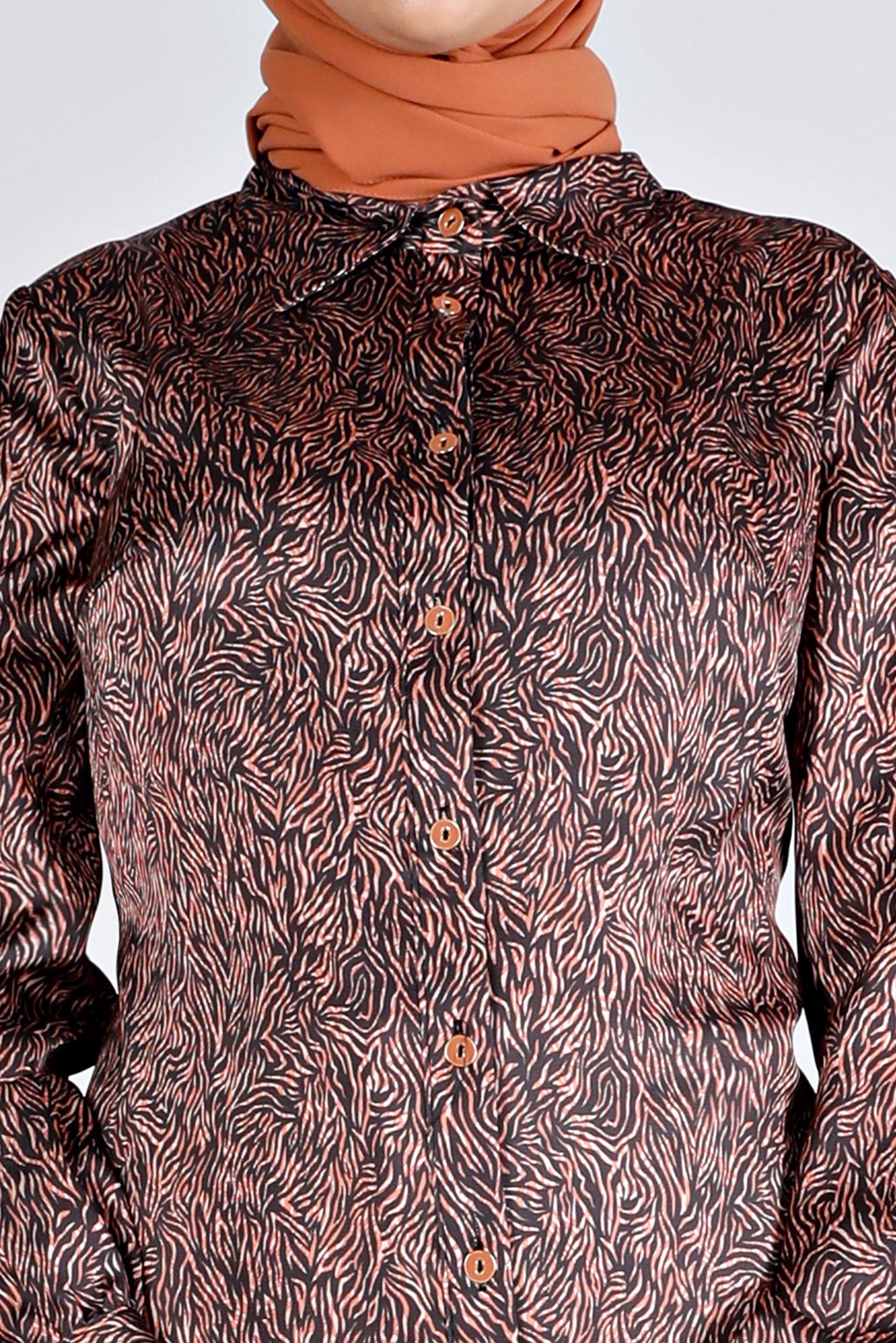 Tesettür giyim TURUNCU DESENLİ SATEN TUNİK 43449 