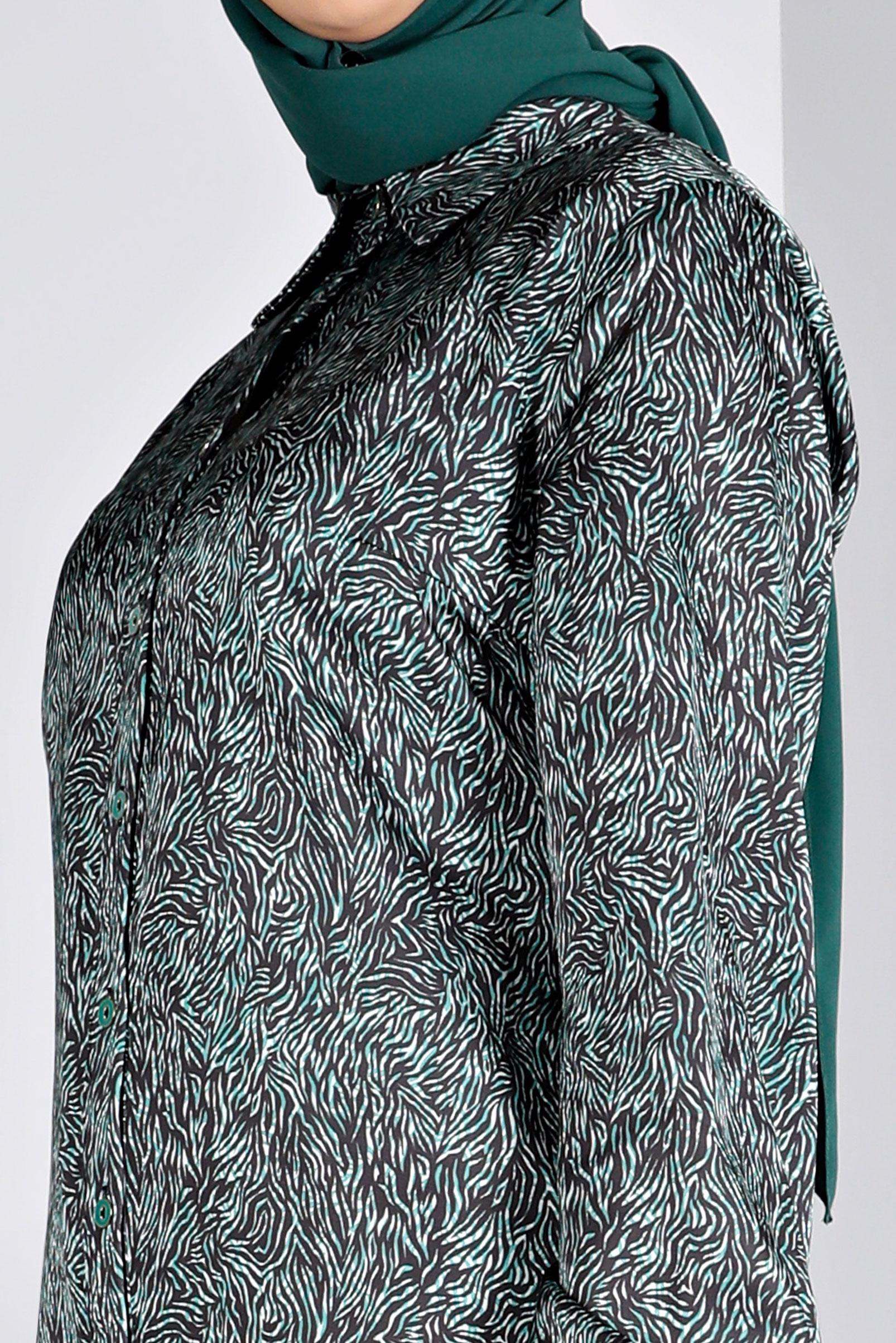 Tesettür giyim YEŞİL DESENLİ SATEN TUNİK 43449 