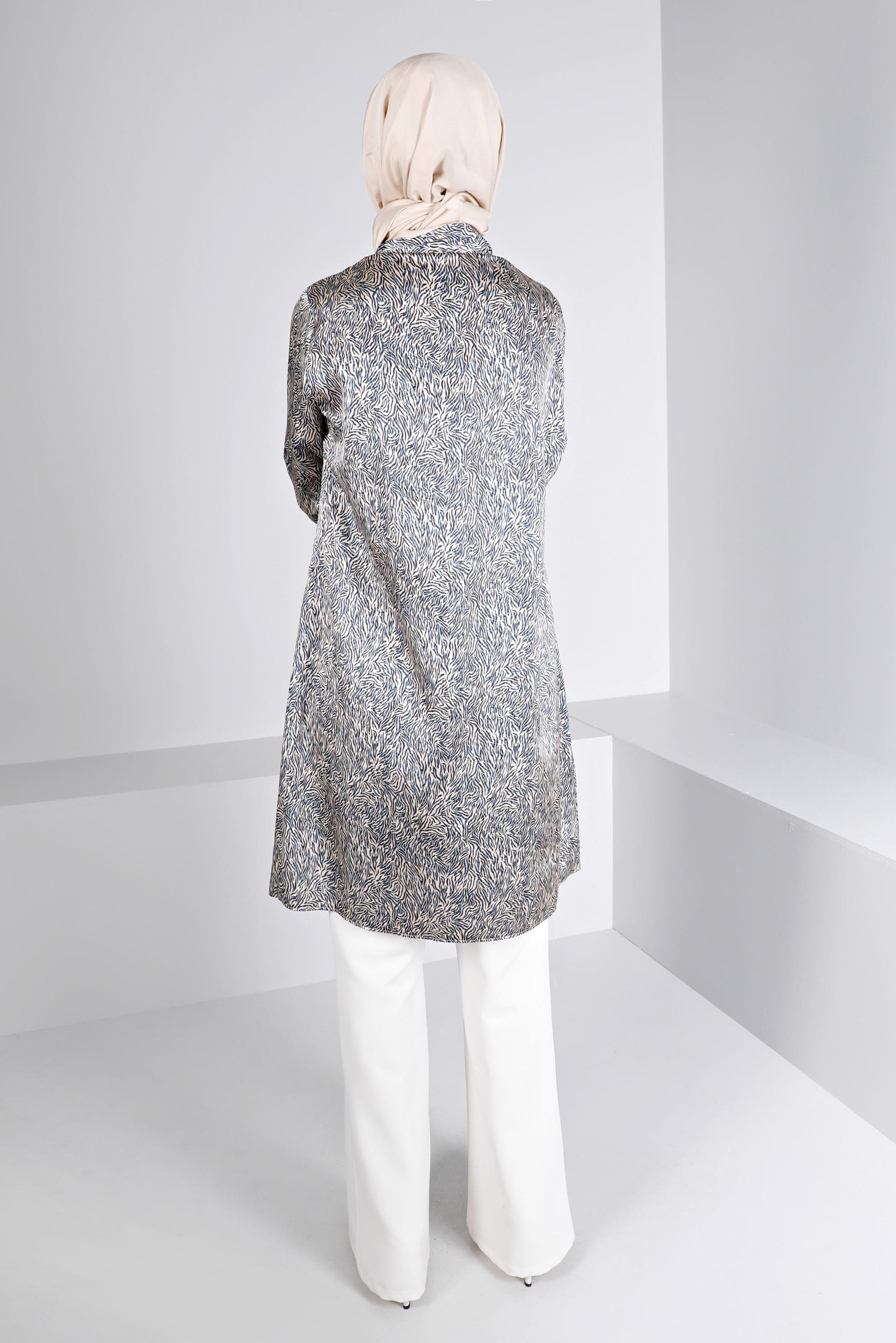 Tesettür giyim LACİVERT DESENLİ SATEN TUNİK 43449 