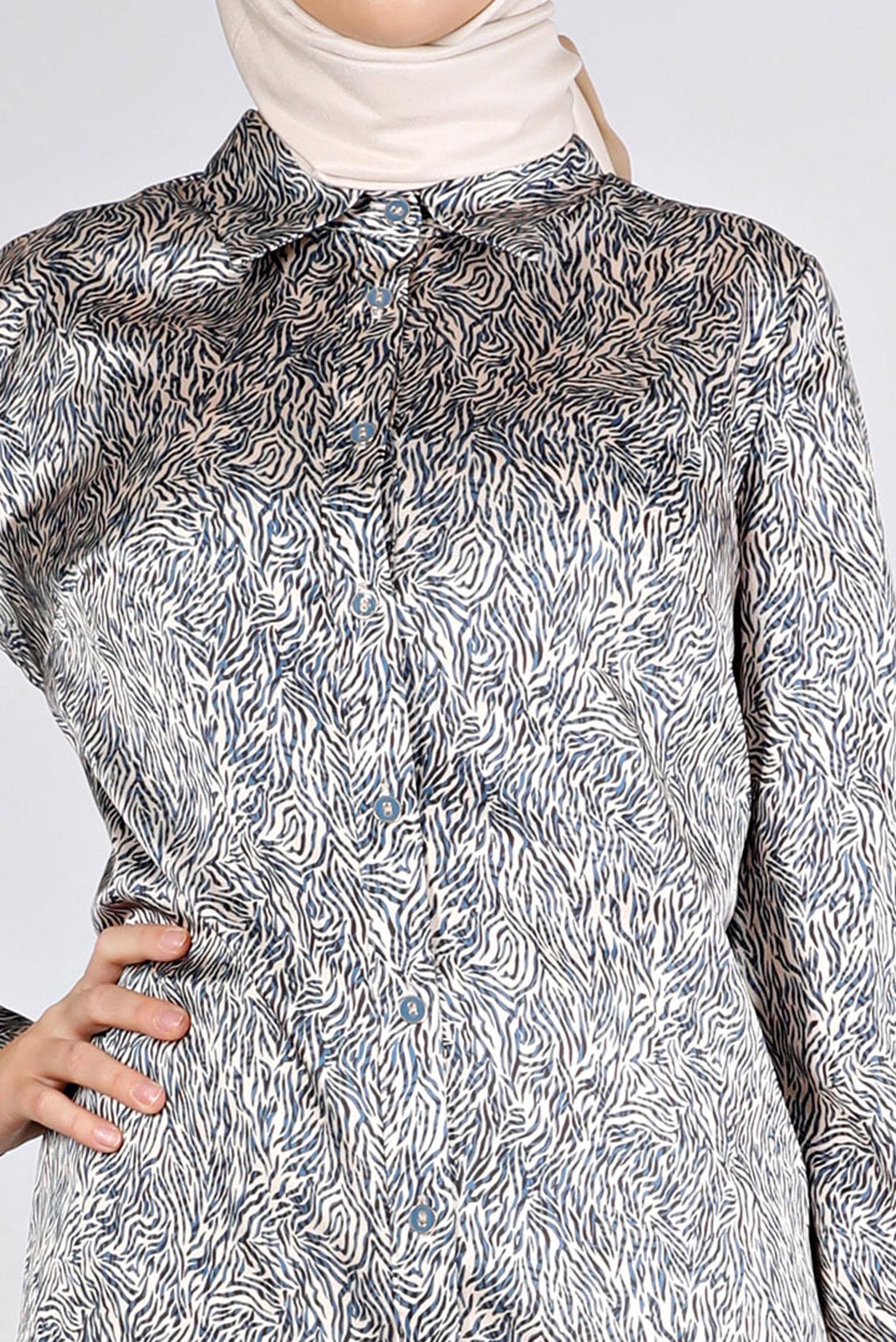 Tesettür giyim LACİVERT DESENLİ SATEN TUNİK 43449 