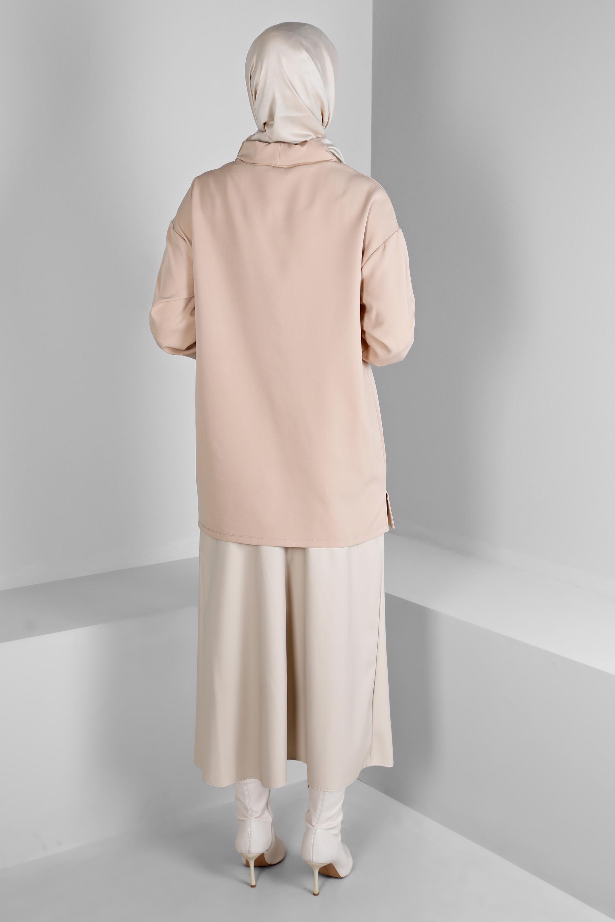 Vêtements hijab BEIGE TUNIQUE COL BAUCHE AVEC POCHE 43453