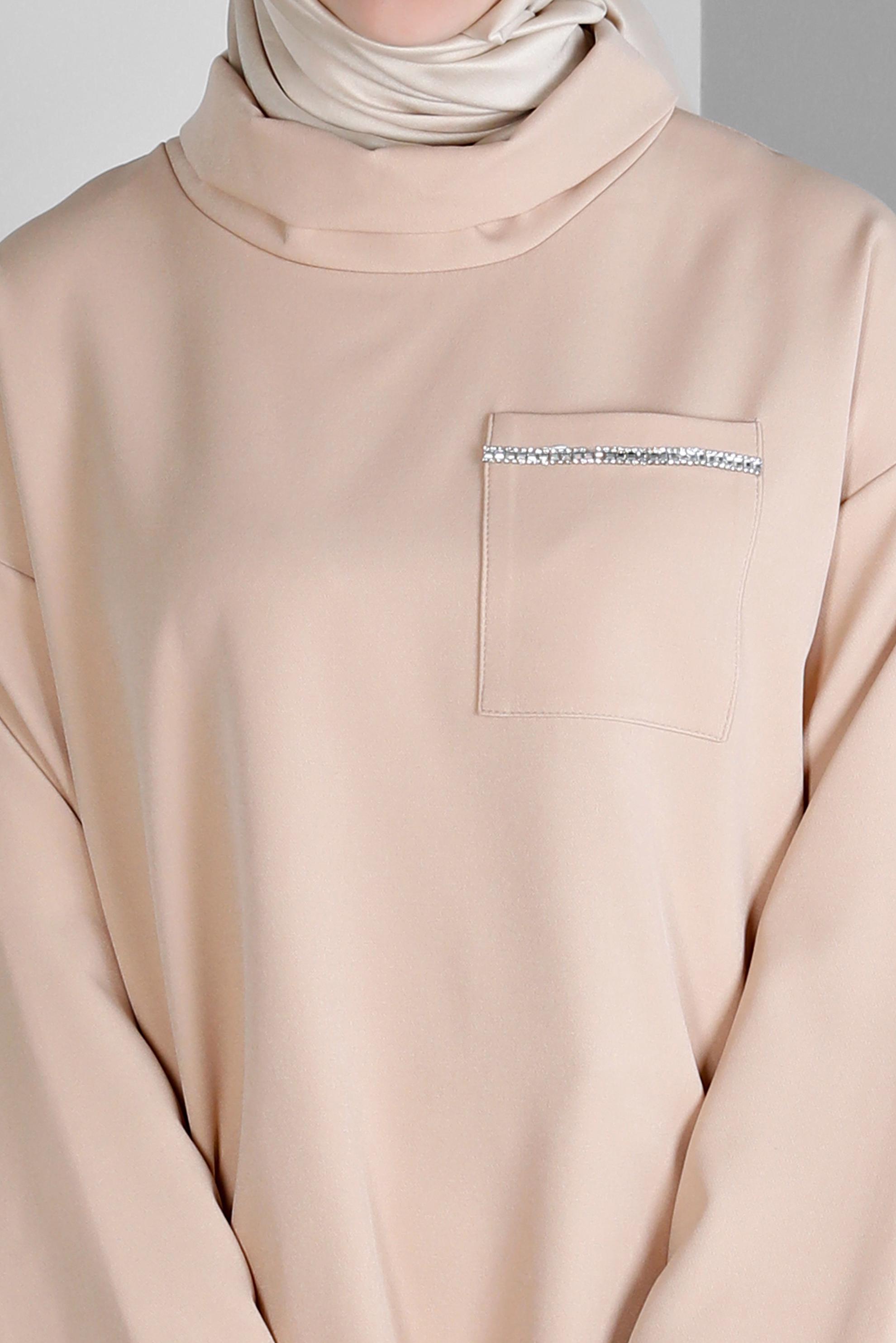 Vêtements hijab BEIGE TUNIQUE COL BAUCHE AVEC POCHE 43453