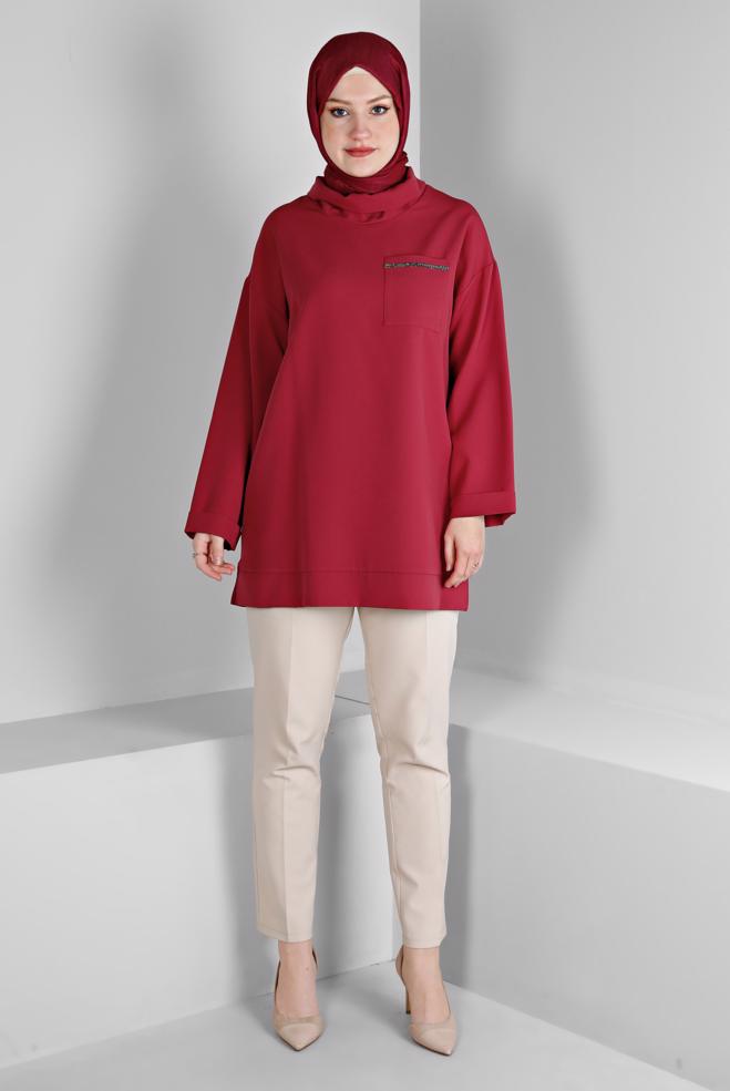 Hijab clothing FUCHSIA COWL NECK TUNIC WITH POCKET 43453 - ALVİNA