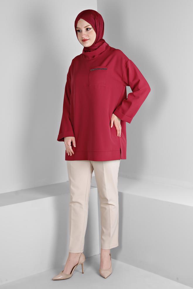 Hijab clothing FUCHSIA COWL NECK TUNIC WITH POCKET 43453 - ALVİNA