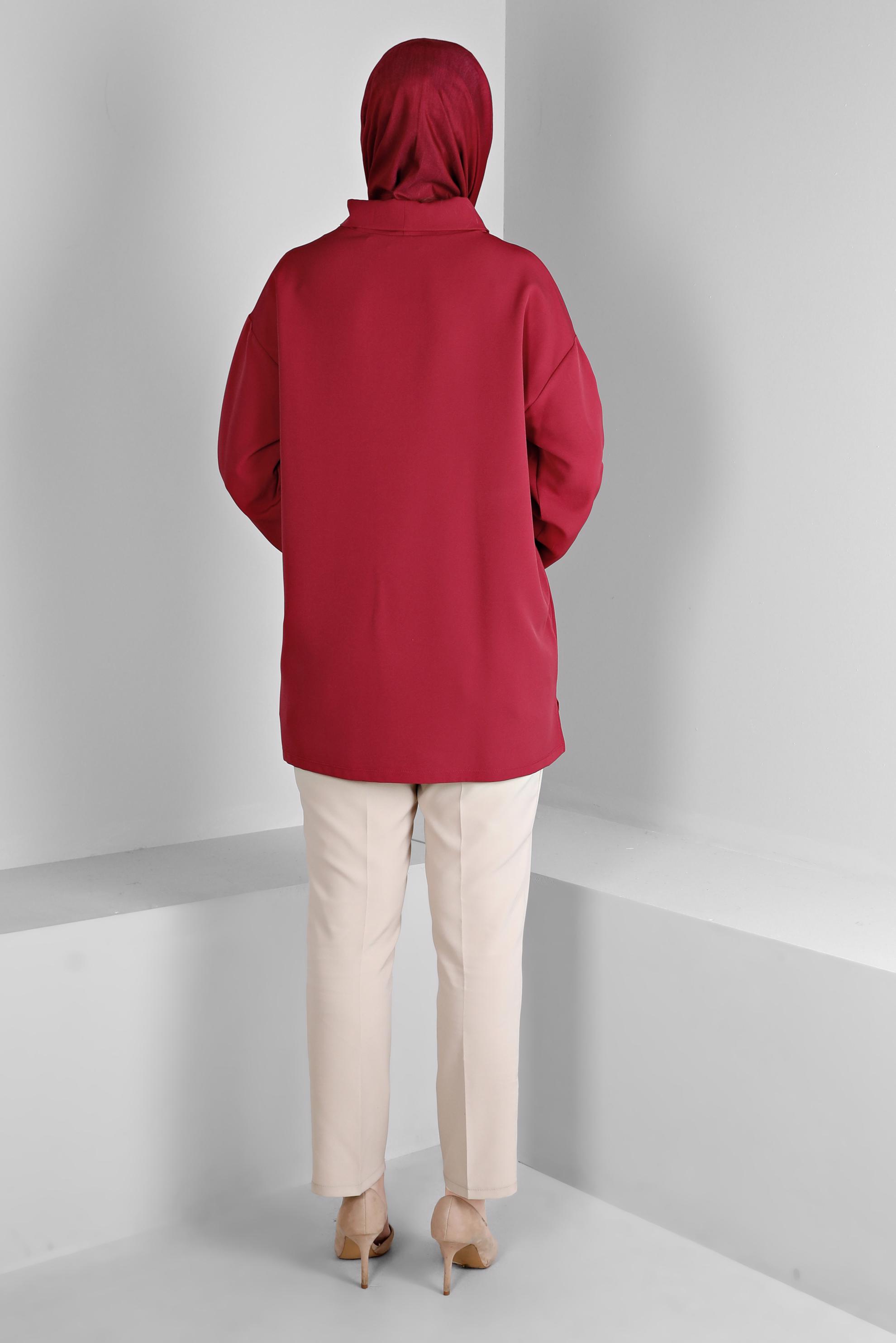 Tesettür giyim FUŞYA DEGAJE YAKA CEPLİ TUNİK 43453