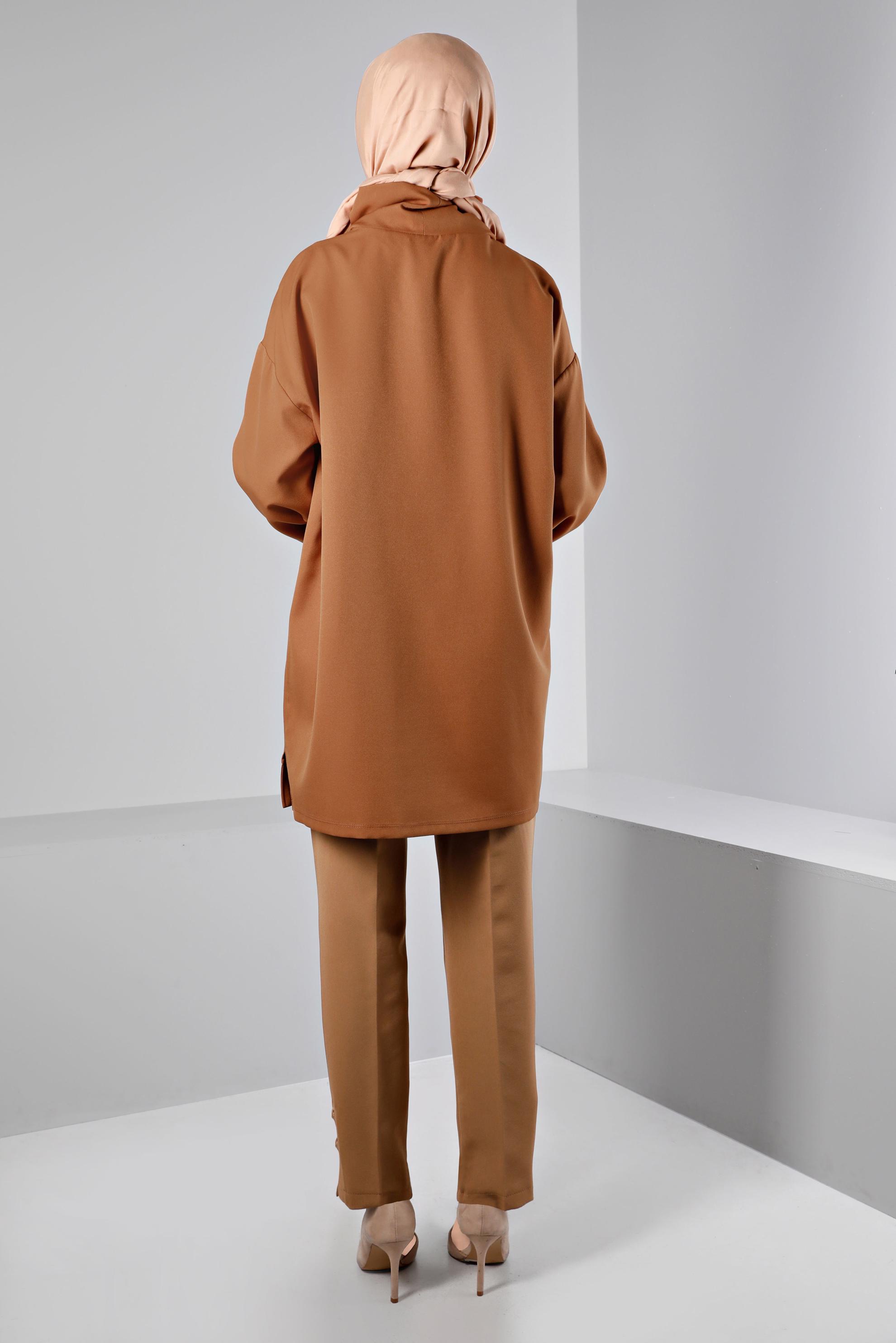 Tesettür giyim TABA DEGAJE YAKA CEPLİ TUNİK 43453