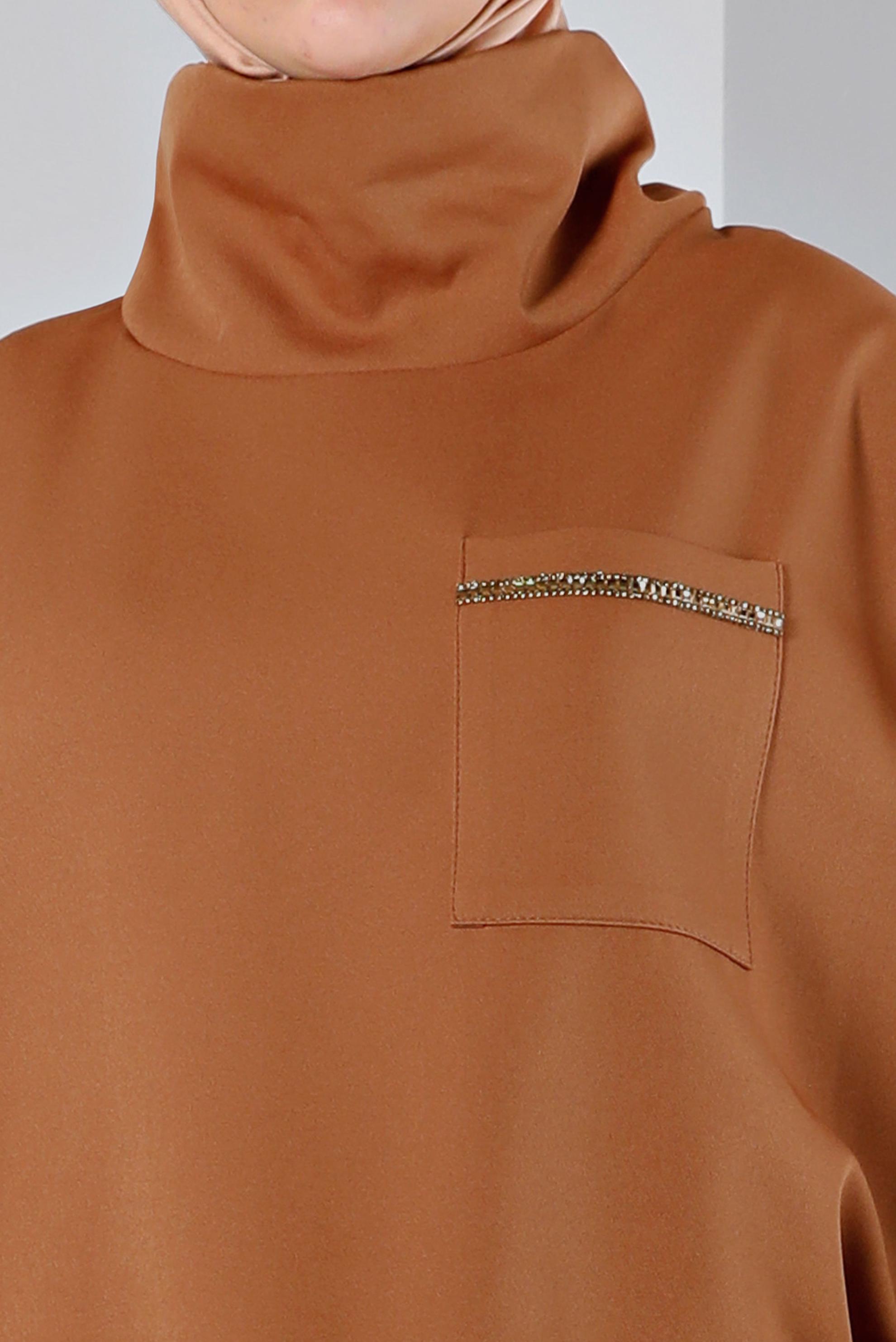 Tesettür giyim TABA DEGAJE YAKA CEPLİ TUNİK 43453