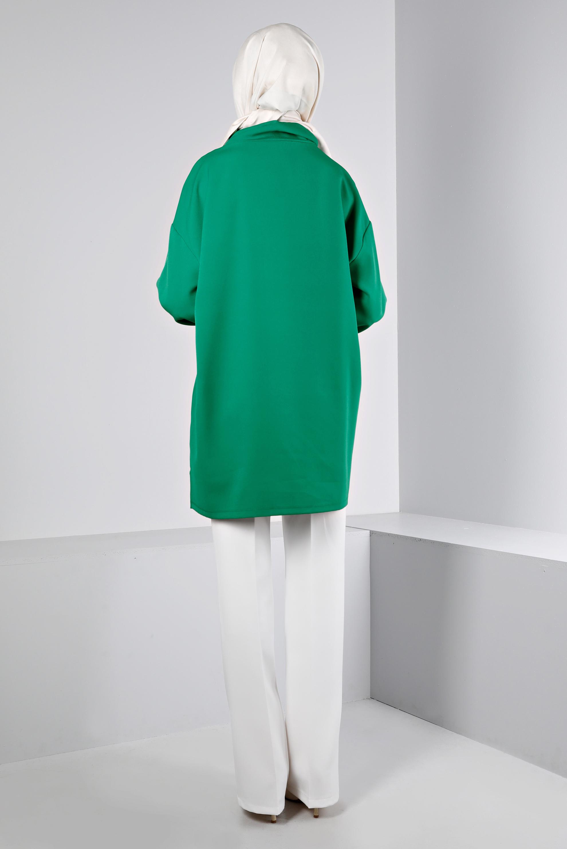 Tesettür giyim YEŞİL DEGAJE YAKA CEPLİ TUNİK 43453