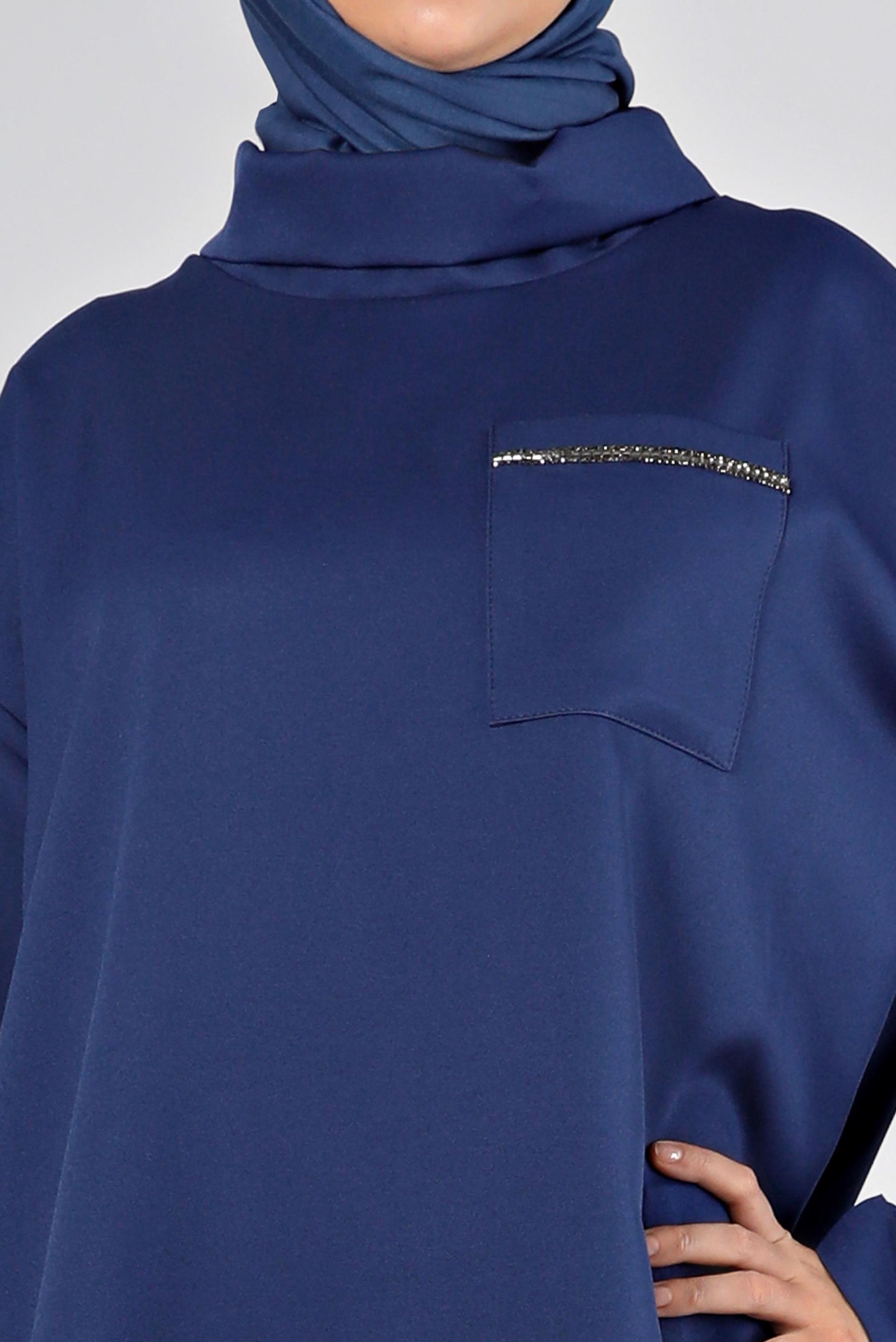 Tesettür giyim LACİVERT DEGAJE YAKA CEPLİ TUNİK 43453