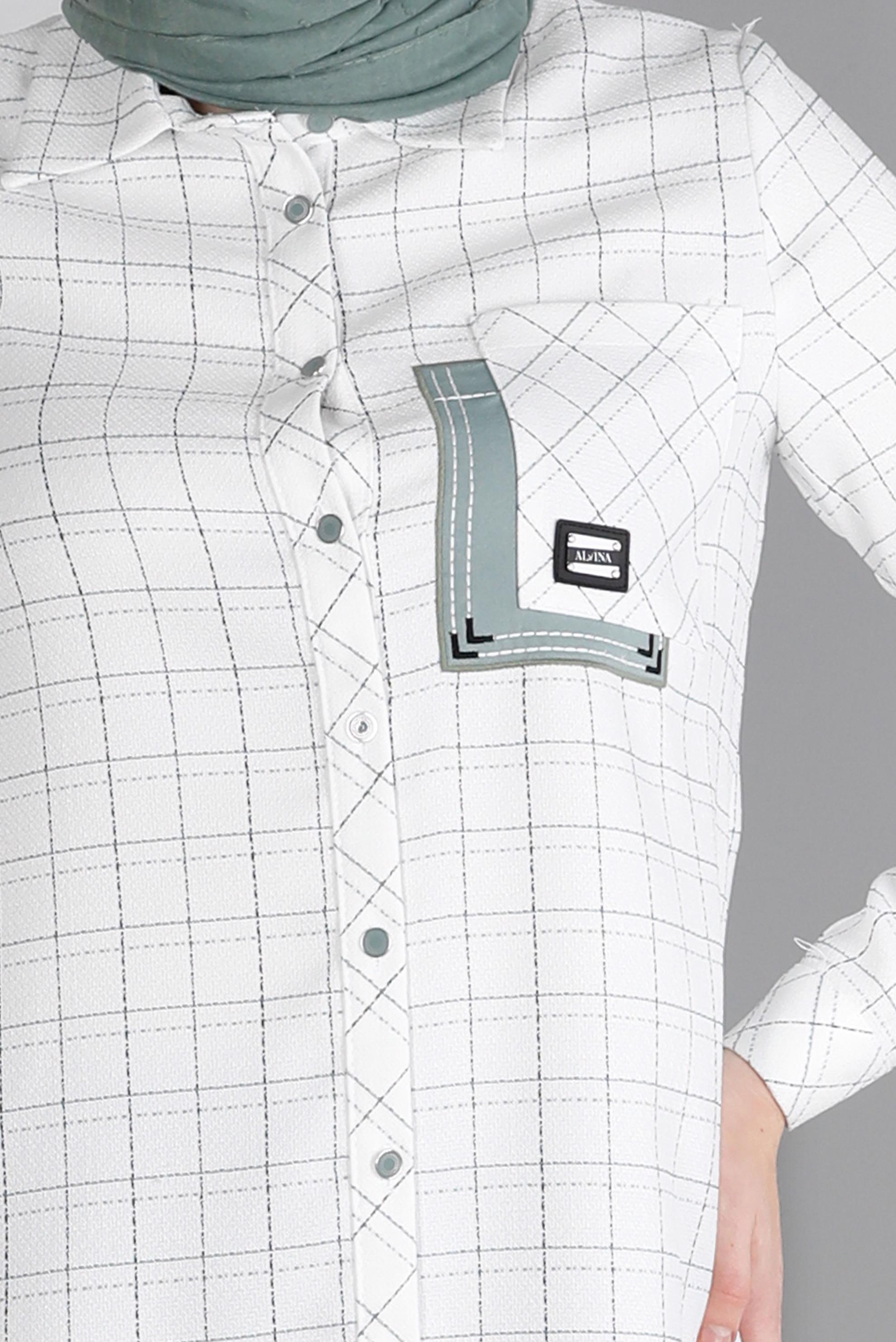 Vêtements hijab BEIGE TUNIQUE MOTIF CARREAUX AVEC DÉTAIL POCHE 43455