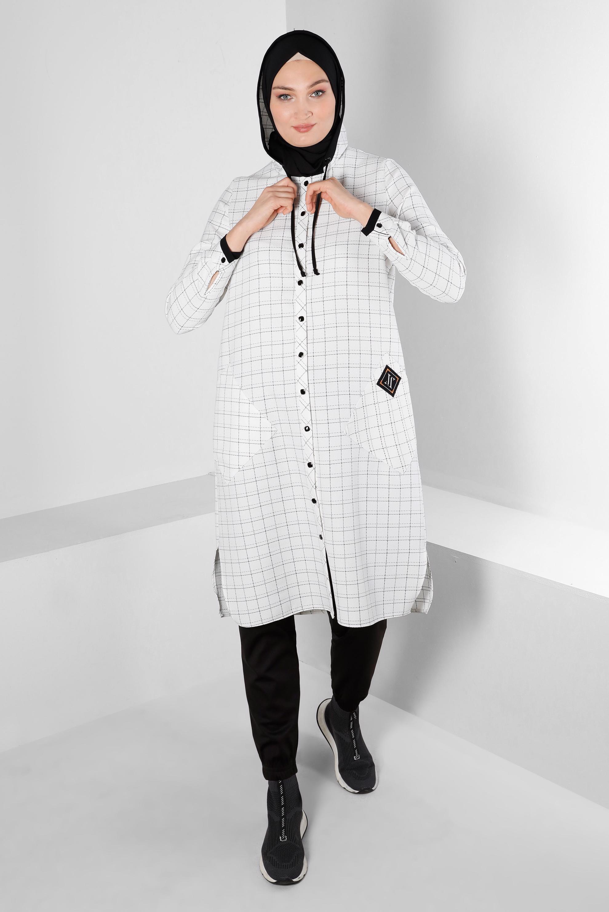 Tesettür giyim BEJ KAPÜŞONLU TUNİK 43456