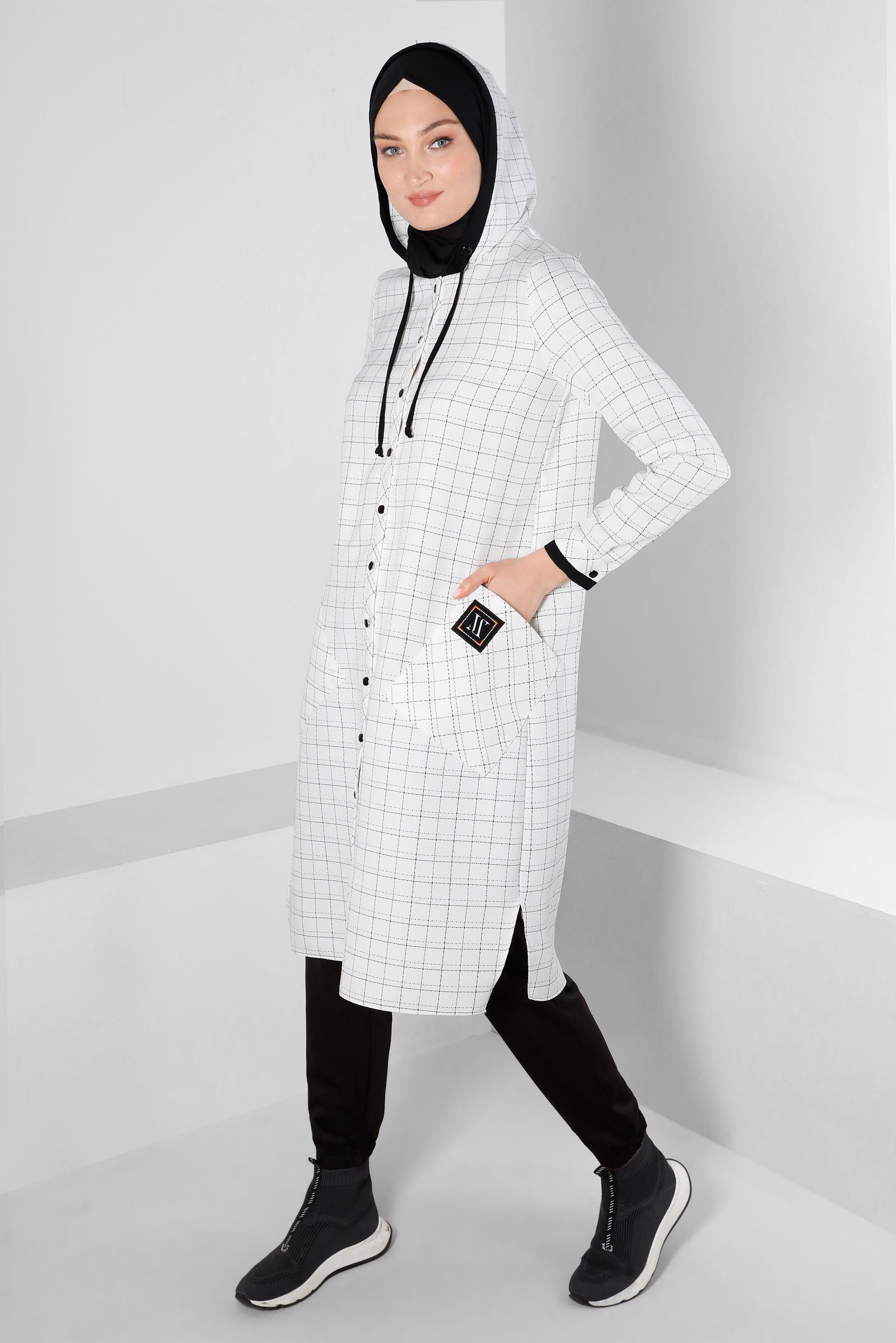 Tesettür giyim BEJ KAPÜŞONLU TUNİK 43456