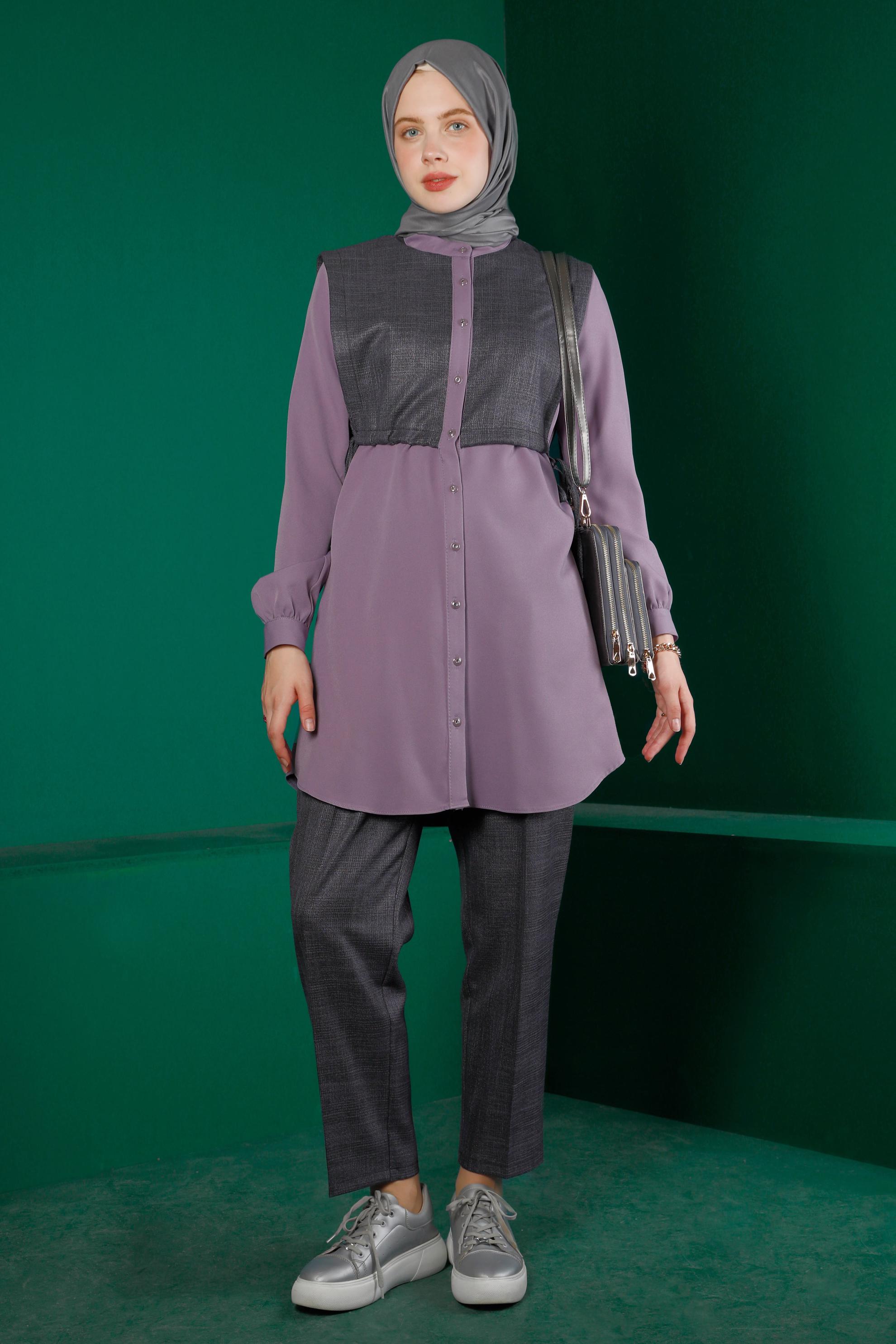 Vêtements hijab NOIR ENSEMBLE PANTALON TAILLE SMOCKING 2 PIÈCES 43263