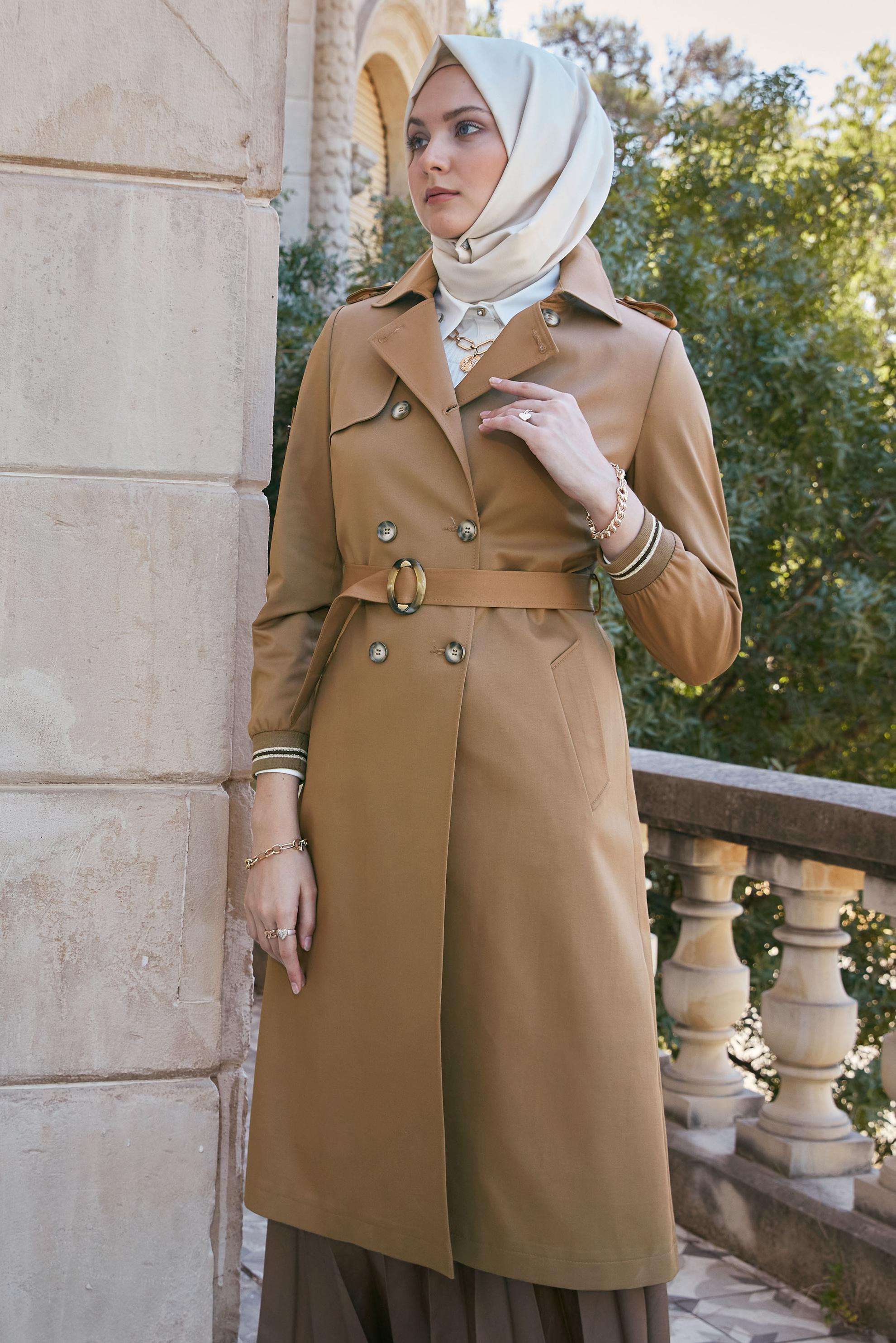 Vêtements hijab BRUN TRENCH-COAT À BOUTONS ET POIGNETS ÉLASTIQUE 10467