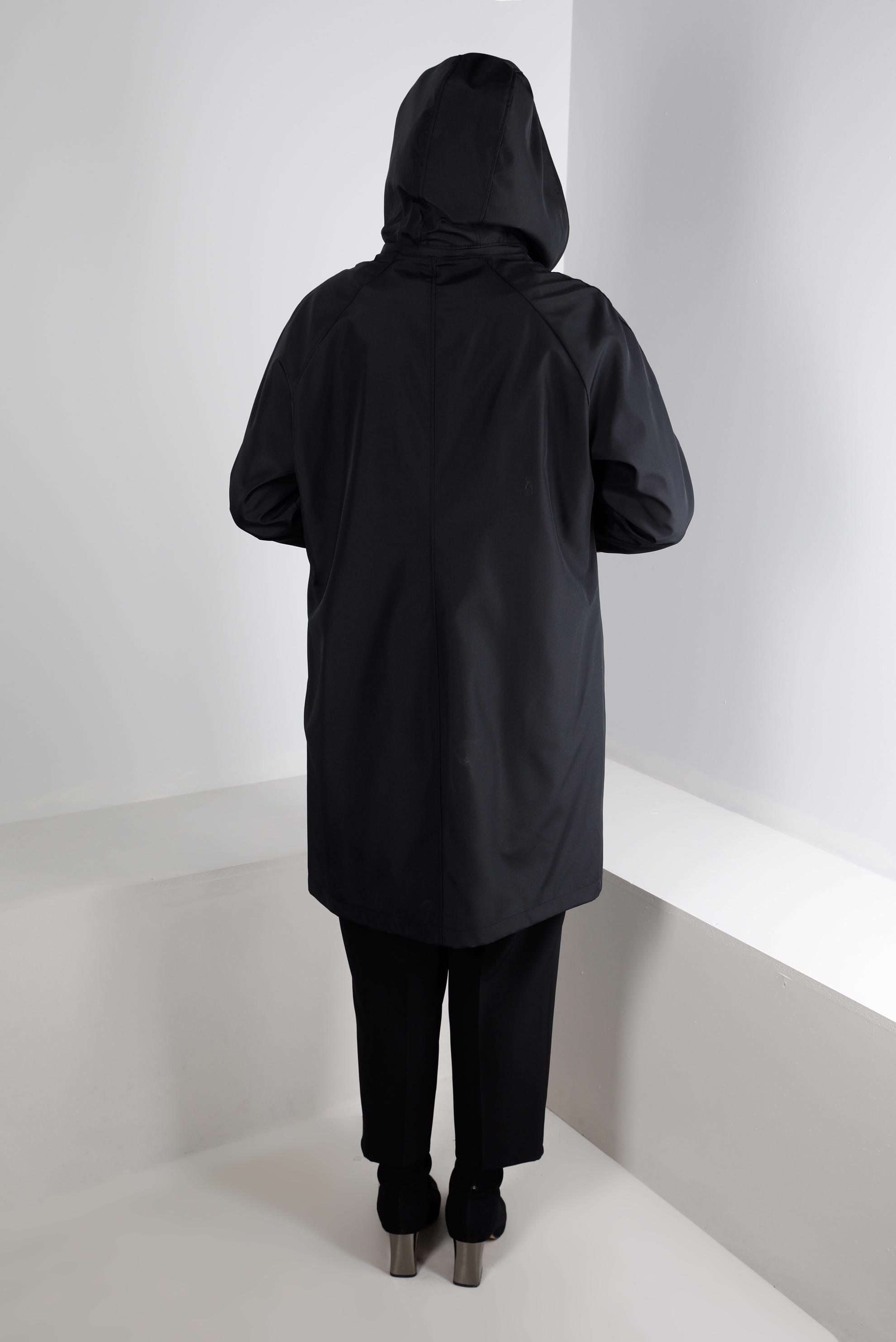 Hijab clothing BLACK HOODED TRENCHCOAT WITH POCKET DETAIL 10501