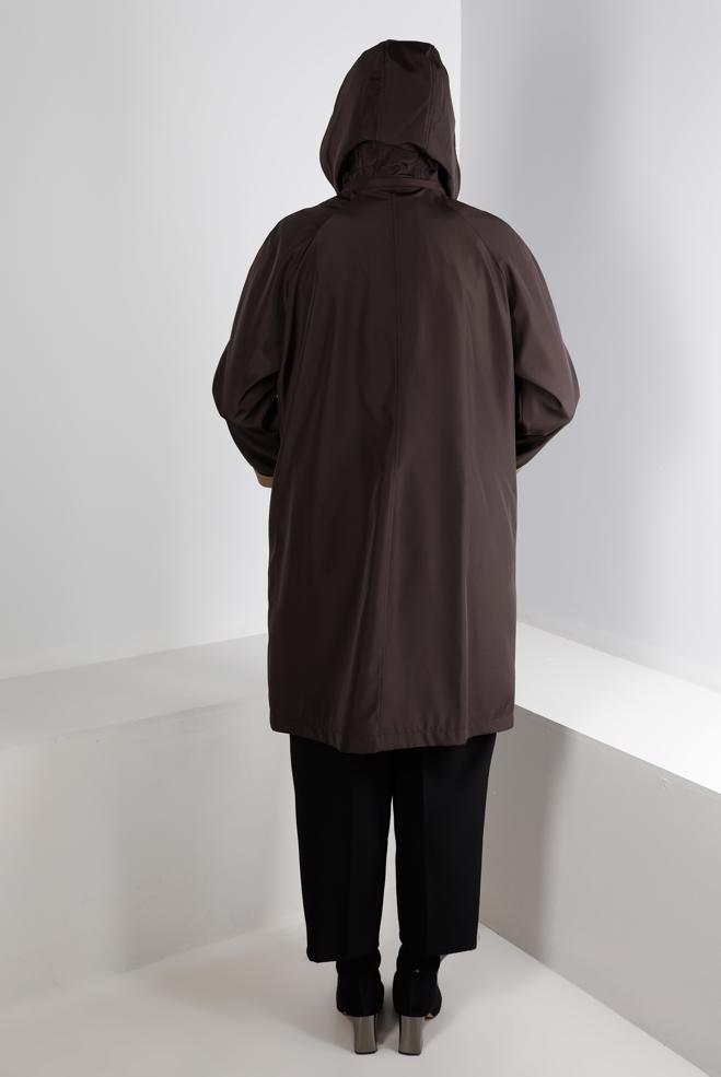 Hijab clothing BROWN HOODED TRENCHCOAT WITH POCKET DETAIL 10501 - ALVİNA