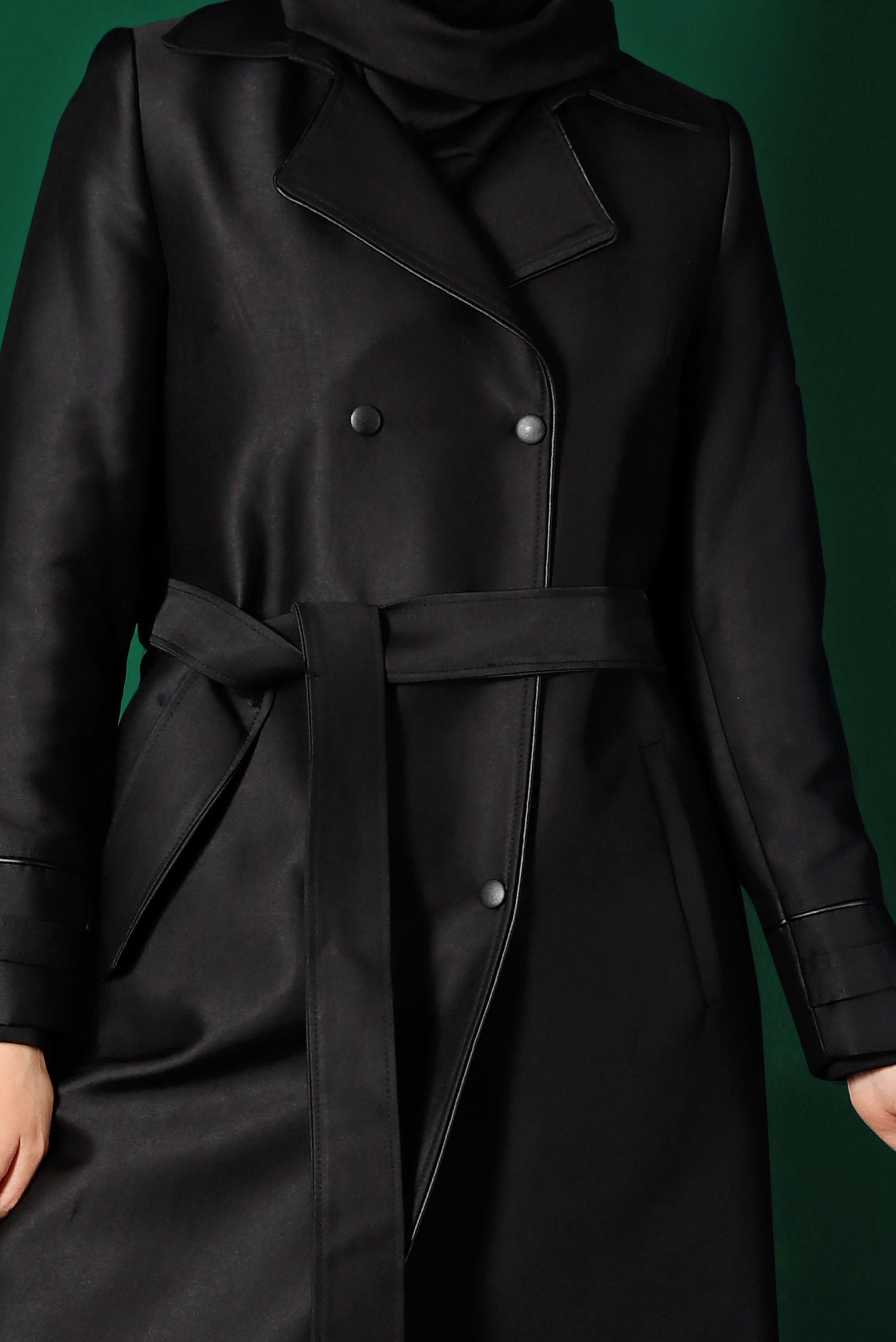 Vêtements hijab NOIR TRENCH-COAT À BOUTONS-PRESSIONS AVEC CEINTURE 10663