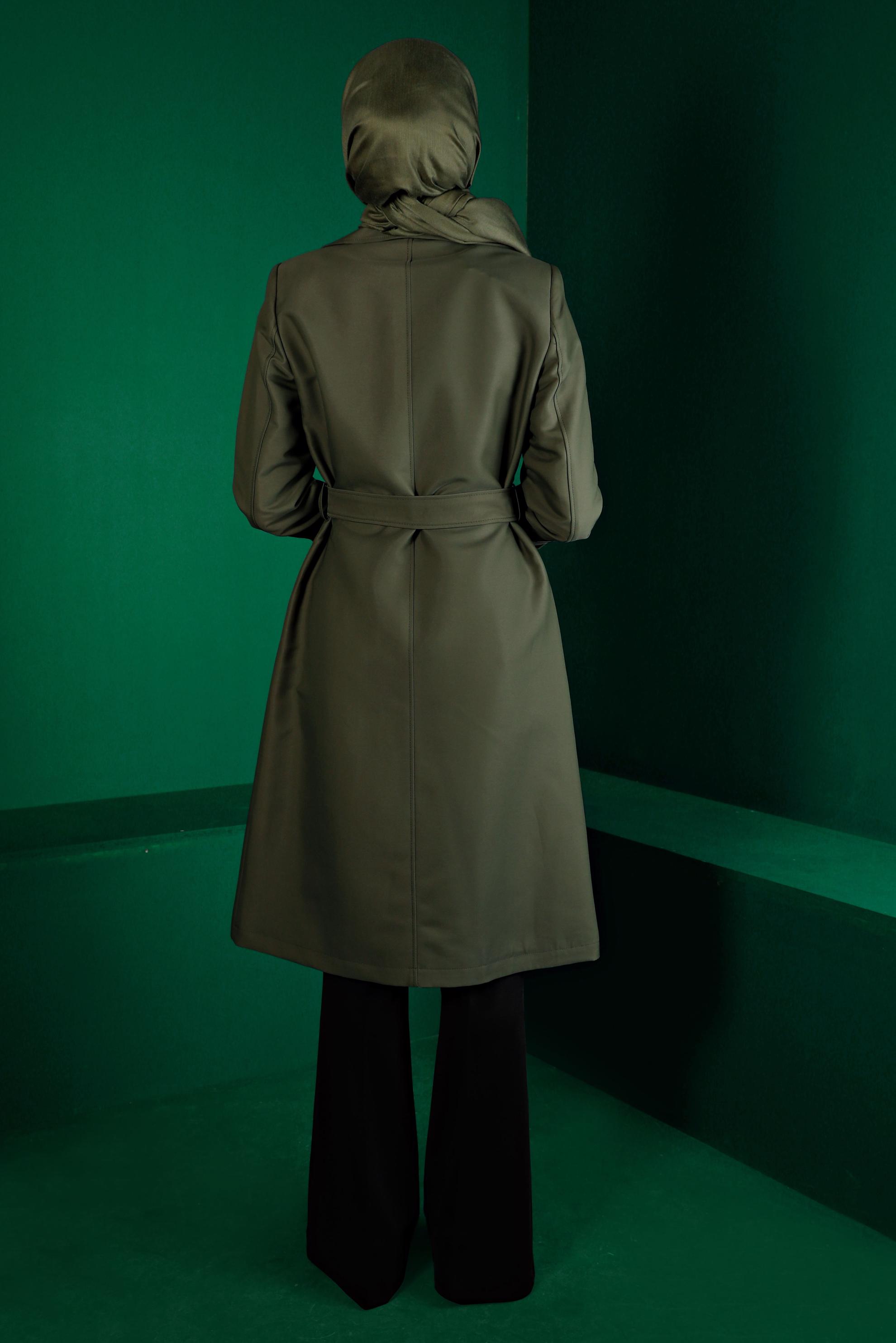 Hijab clothing KHAKI SNAPPED BELTED TRENCH COAT 10663 