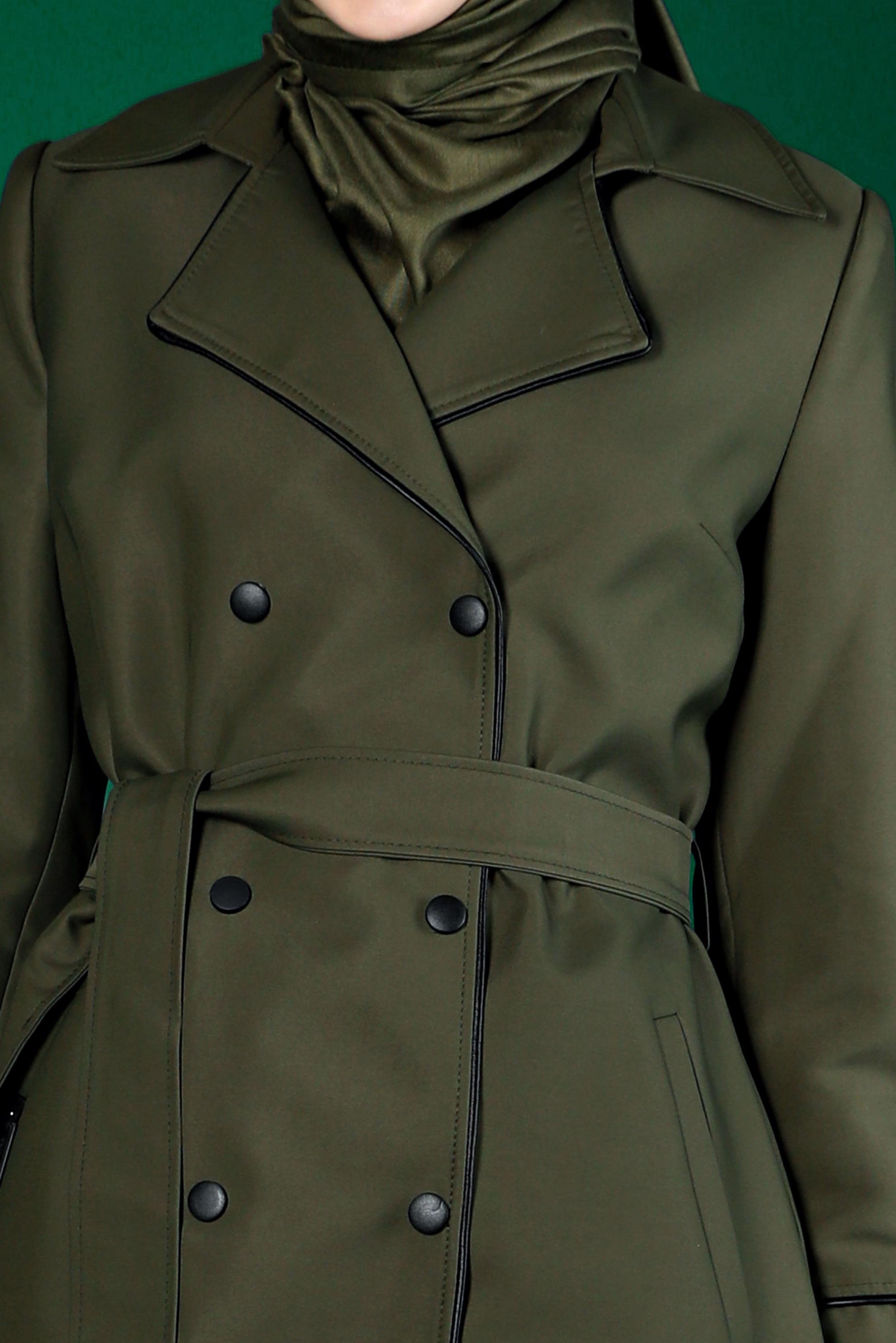 Hijab clothing KHAKI SNAPPED BELTED TRENCH COAT 10663 