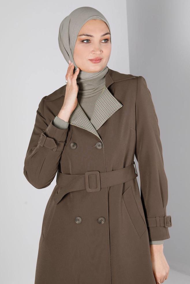 Tesettür giyim VİZON 10665 44102 TRENÇKOT 38/46 TEK40 - ALVİNA