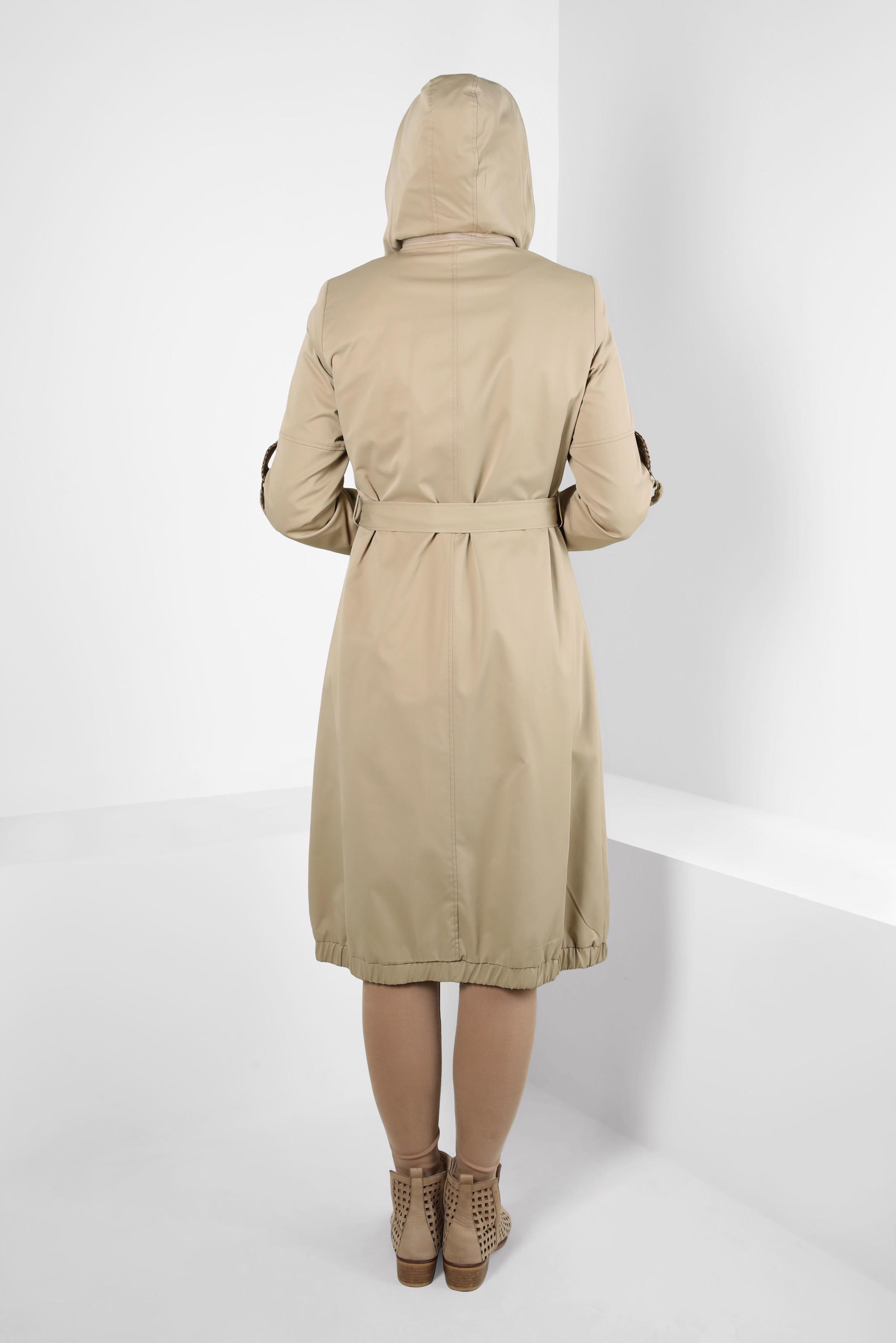 Tesettür giyim KAHVE KAPÜŞONLU KUŞAKLI TRENÇKOT 10672 