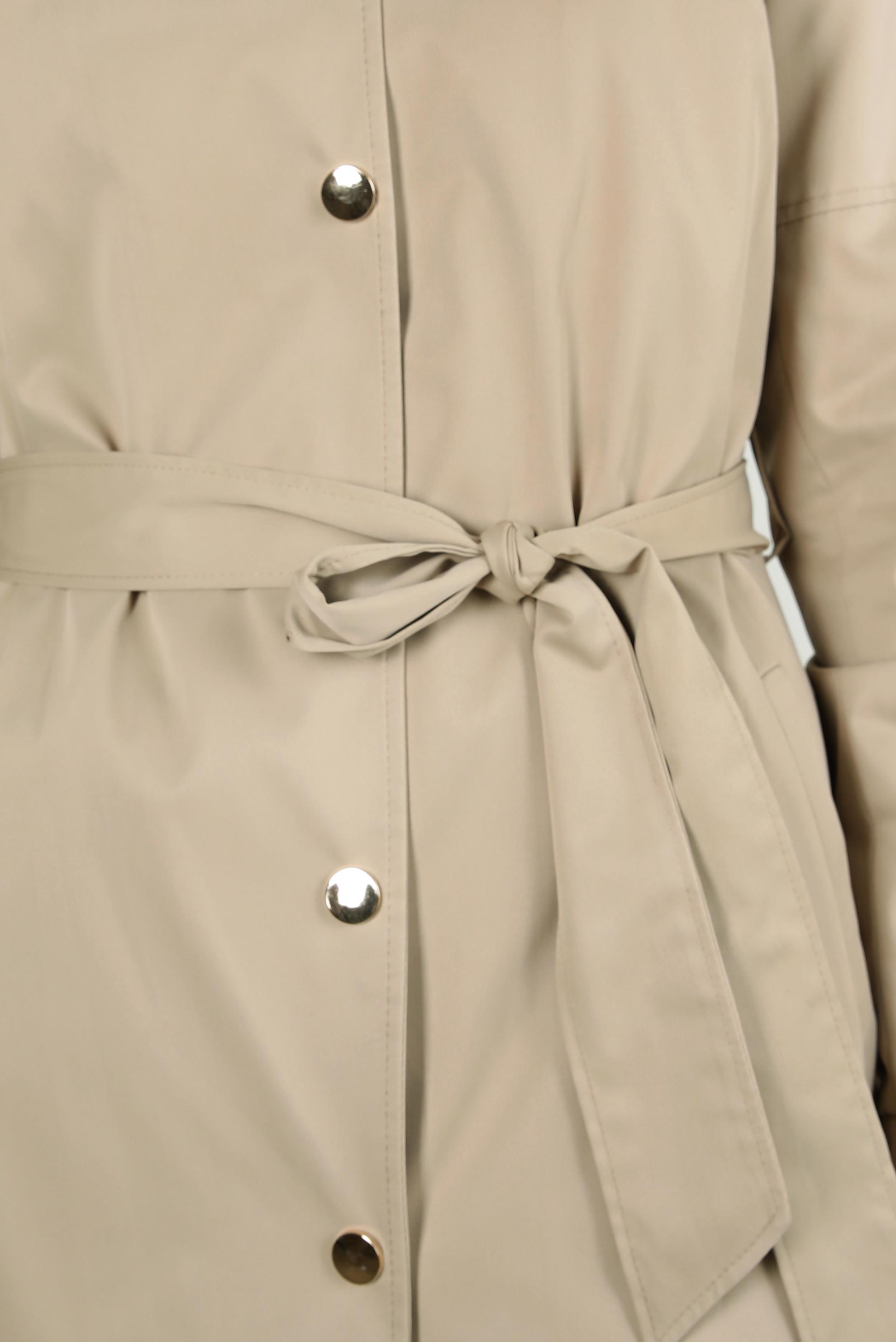 Tesettür giyim KAHVE KAPÜŞONLU KUŞAKLI TRENÇKOT 10672 