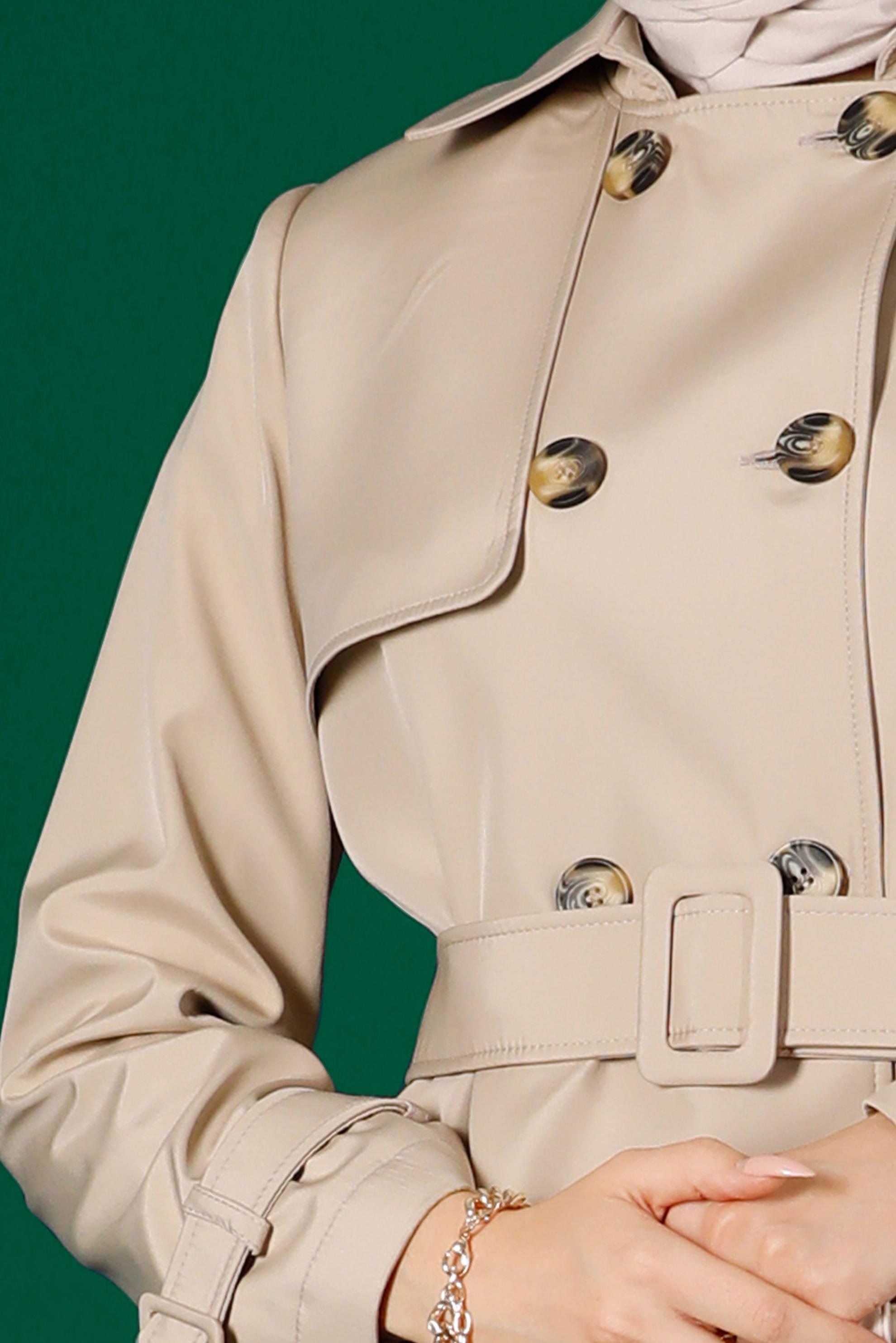 YANLARI DÜĞME DETAYLI KEMERLİ TRENÇKOT | ALVİNA