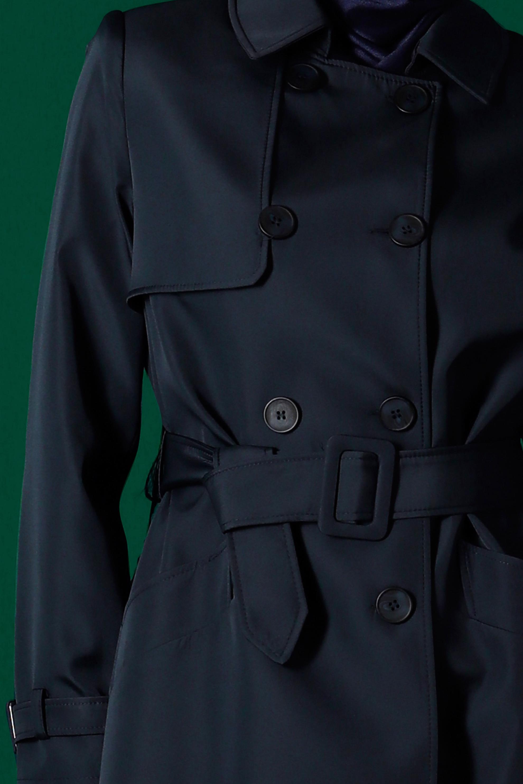 Tesettür giyim LACİVERT YANLARI DÜĞME DETAYLI KEMERLİ TRENÇKOT 10674 