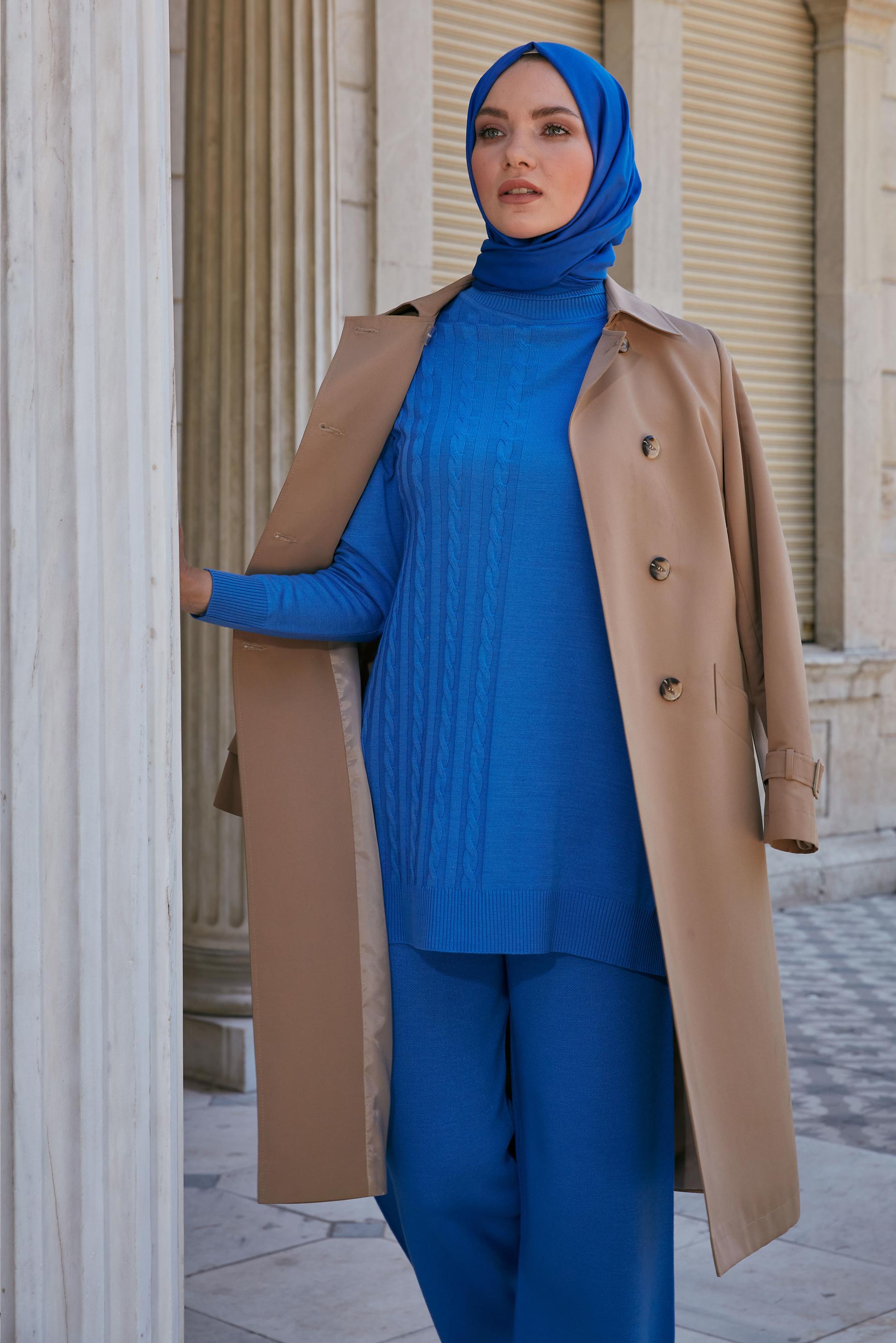 Vêtements hijab VISON TRENCH-COAT AVEC CEINTURE ET BOUTONS SUR LE CÔTÉ 10674