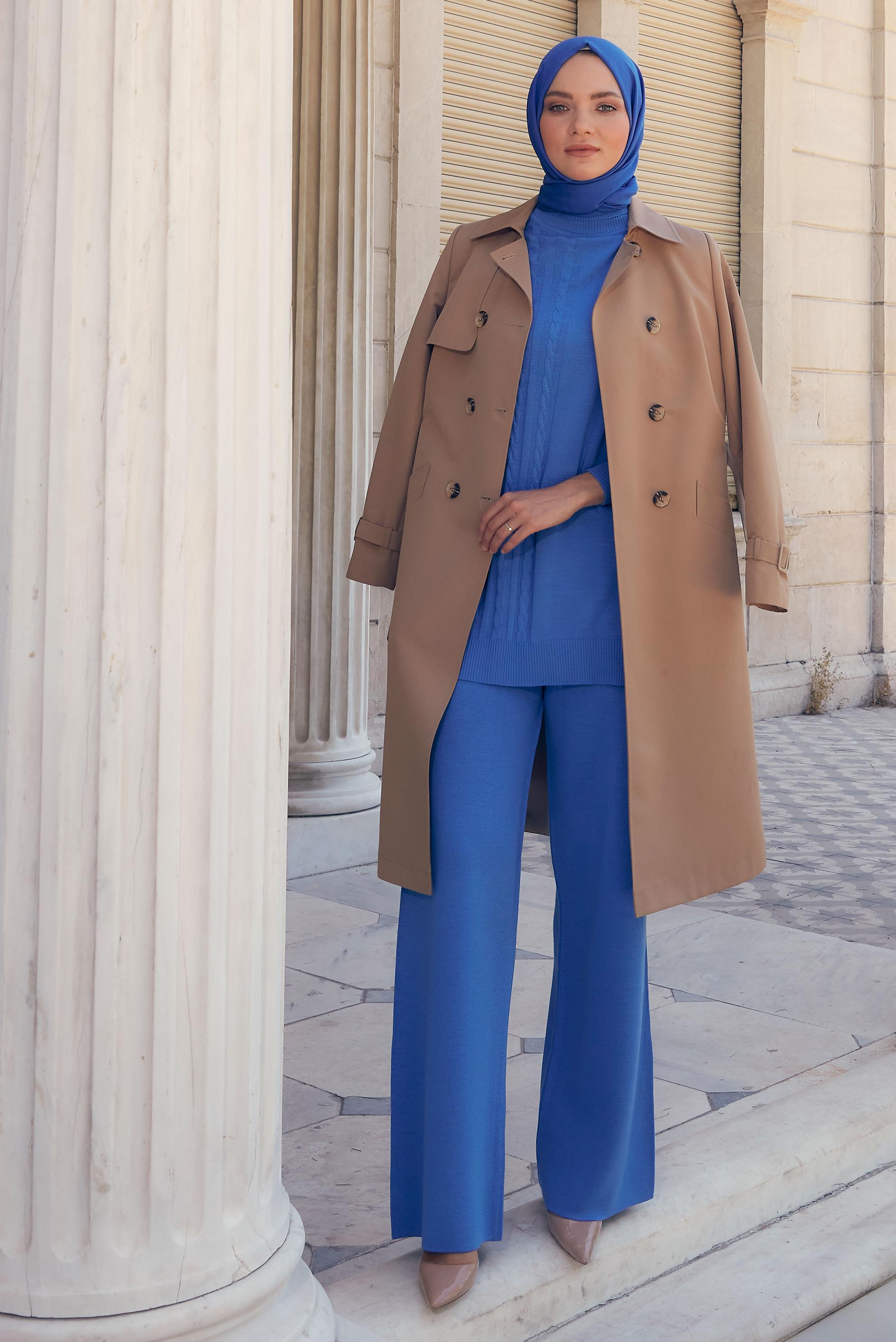 Vêtements hijab VISON TRENCH-COAT AVEC CEINTURE ET BOUTONS SUR LE CÔTÉ 10674