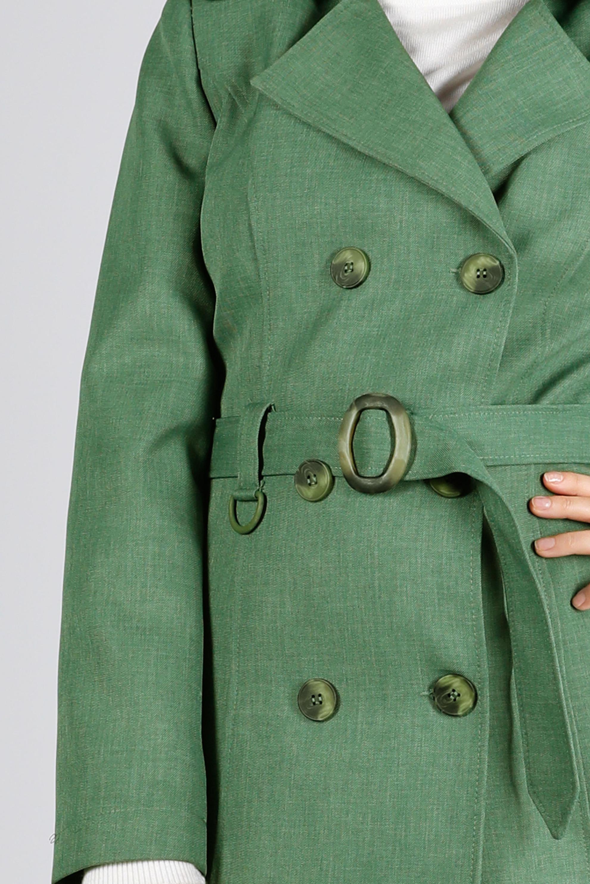 Tesettür giyim HAKİ KUŞAKLI DÜĞMELİ TRENÇKOT 10679 