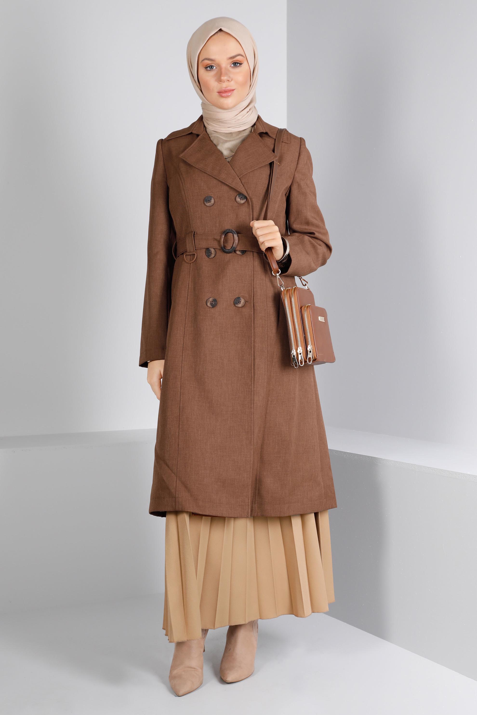 Hijab clothing TABA BELTED BUTTONED TRENCH  COAT 10679 