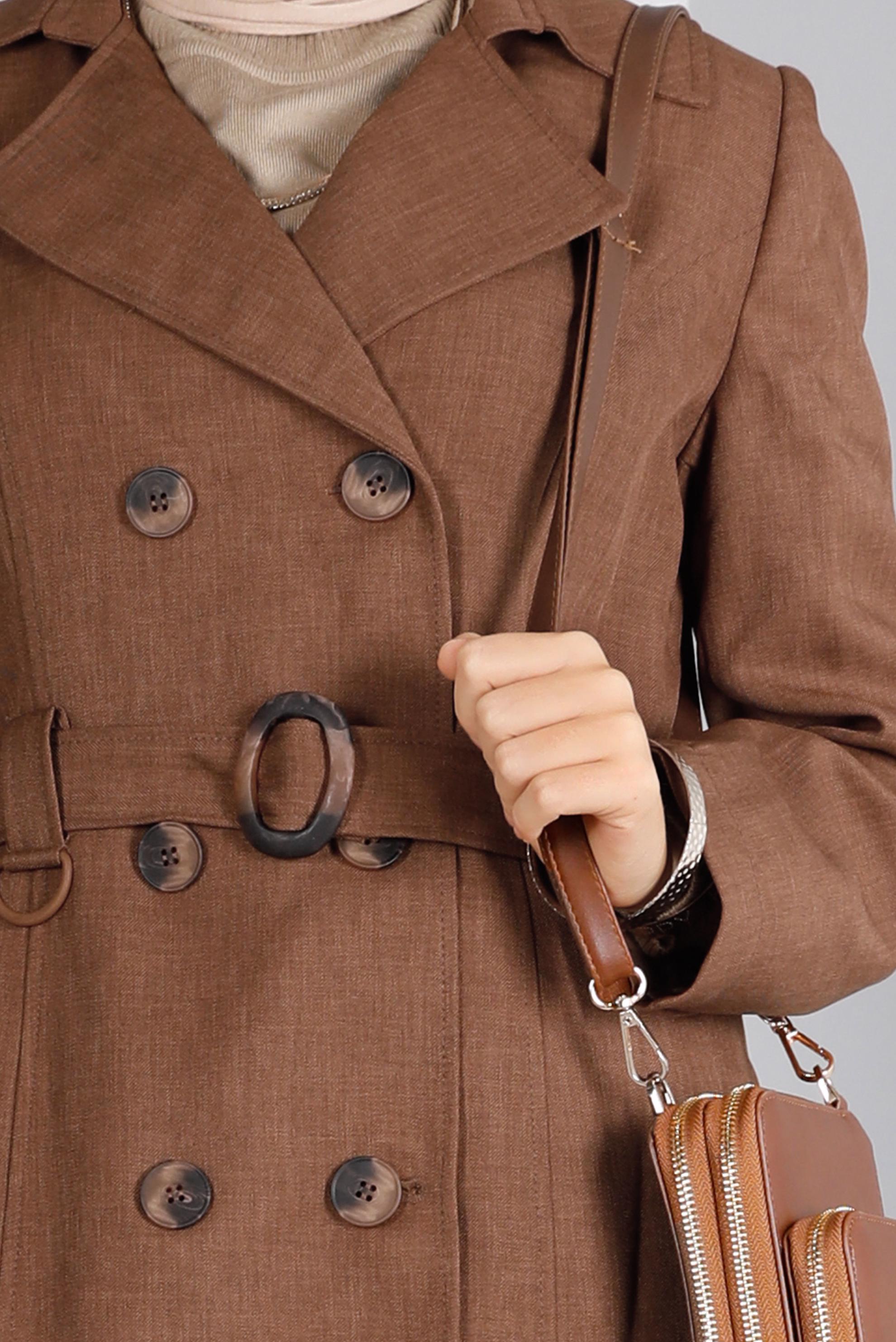 Hijab clothing TABA BELTED BUTTONED TRENCH  COAT 10679 