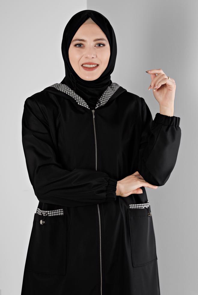 Hijab clothing BLACK SHOULDER PADDED TRENCH-COAT 10695 - ALVİNA