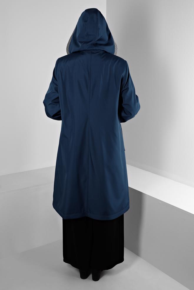 Hijab clothing NAVY BLUE SHOULDER PADDED TRENCH-COAT 10695 - ALVİNA