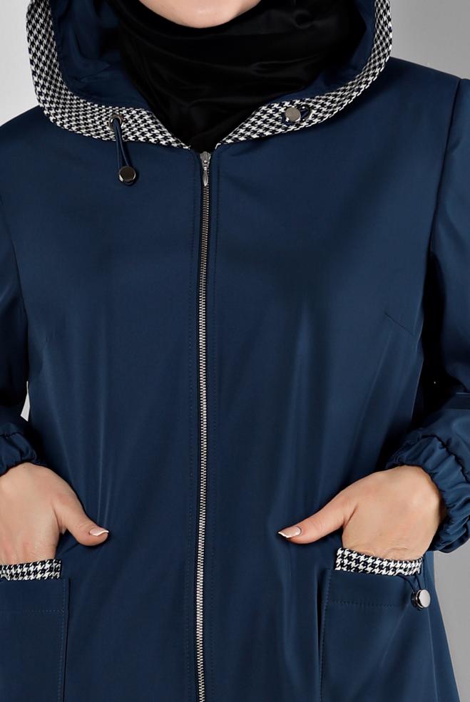 Hijab clothing NAVY BLUE SHOULDER PADDED TRENCH-COAT 10695 - ALVİNA