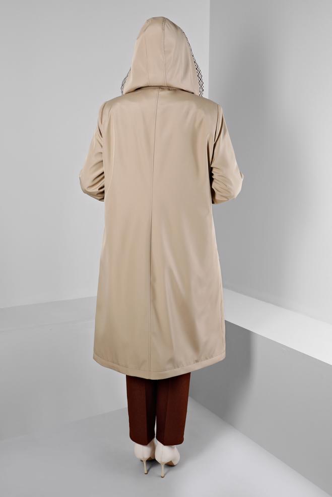 Hijab clothing BEIGE SHOULDER PADDED TRENCH-COAT 10695 - ALVİNA