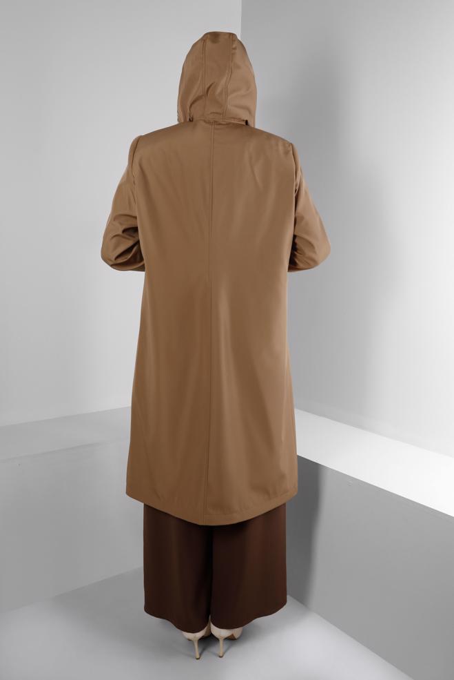 Hijab clothing MINK SHOULDER PADDED TRENCH-COAT 10695 - ALVİNA