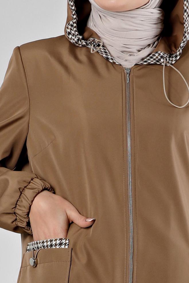 Hijab clothing MINK SHOULDER PADDED TRENCH-COAT 10695 - ALVİNA