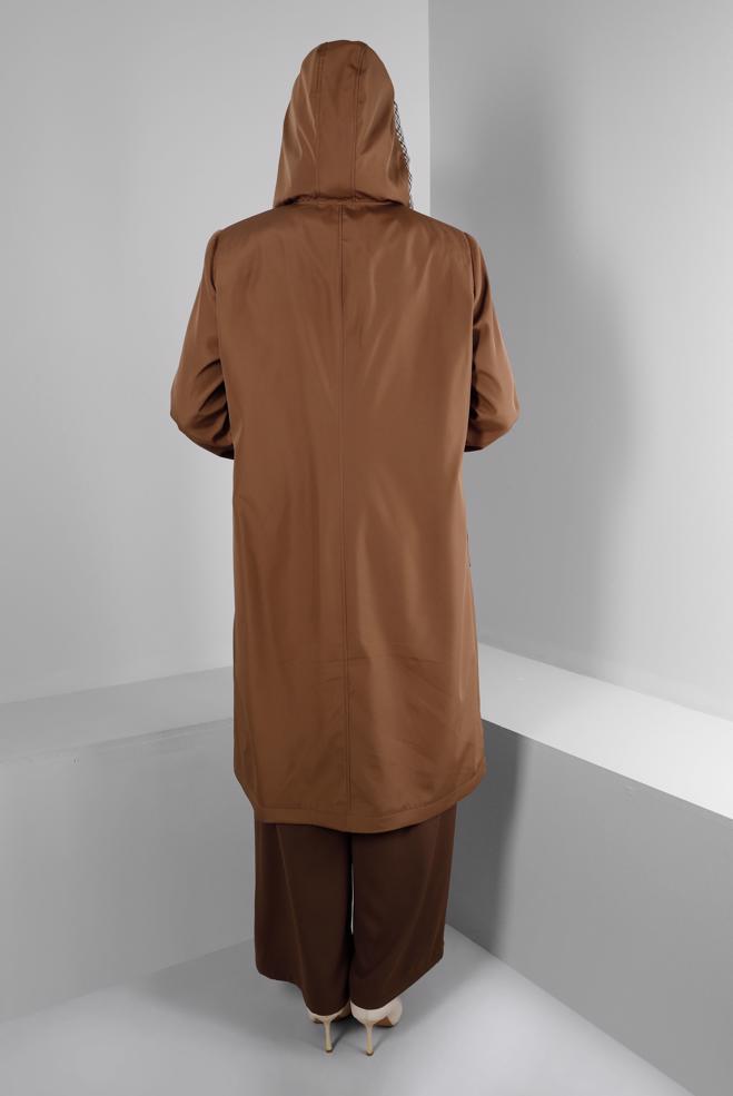 Hijab clothing BROWN SHOULDER PADDED TRENCH-COAT 10695 - ALVİNA