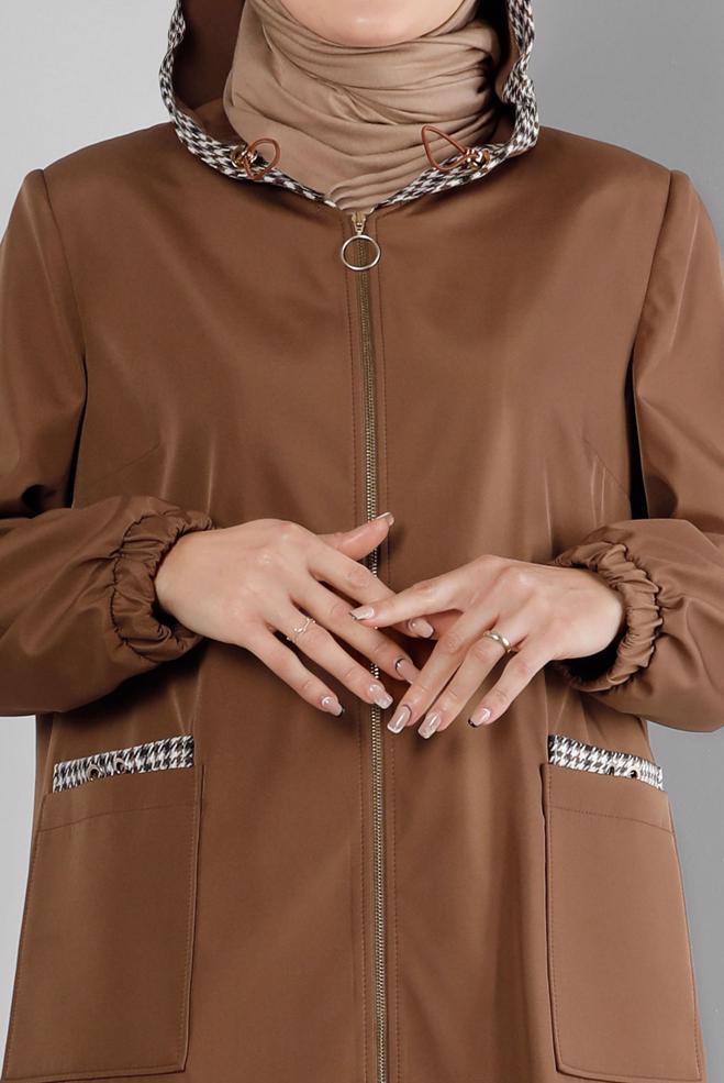 Hijab clothing BROWN SHOULDER PADDED TRENCH-COAT 10695 - ALVİNA