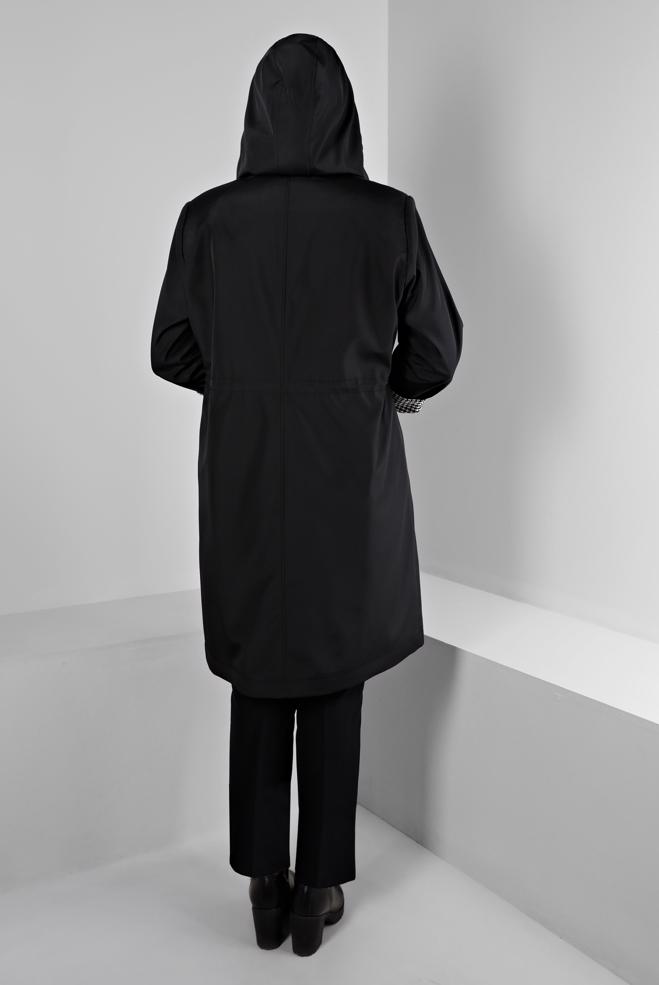 Hijab clothing BLACK SHOULDER PADDED TRENCH-COAT 10696 - ALVİNA