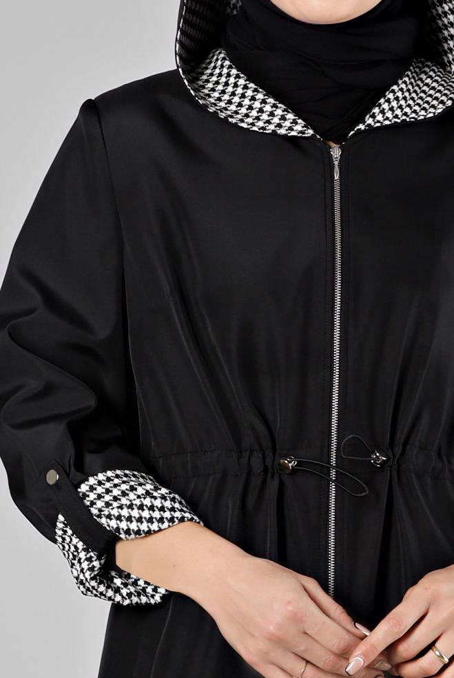 Hijab clothing BLACK SHOULDER PADDED TRENCH-COAT 10696 - ALVİNA