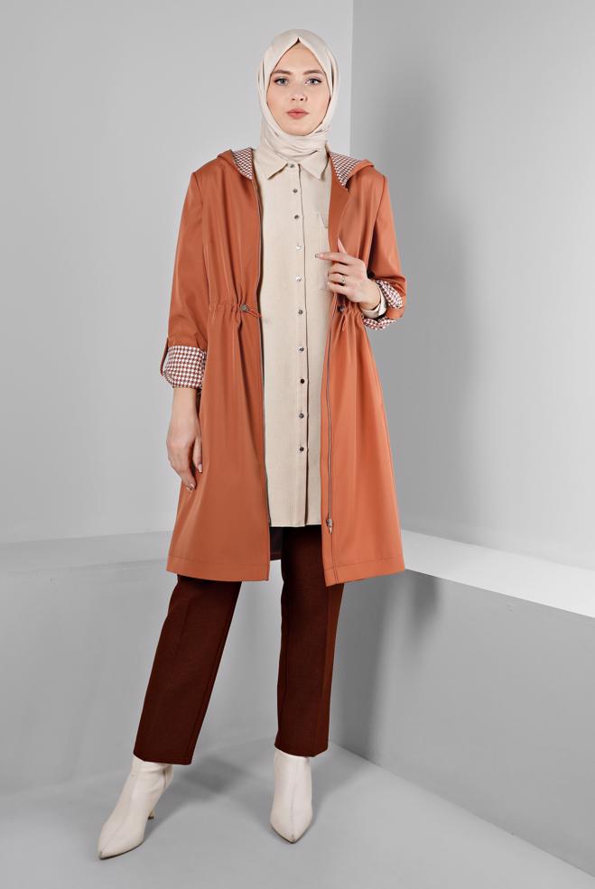 Hijab clothing ORANGE SHOULDER PADDED TRENCH-COAT 10696 - ALVİNA