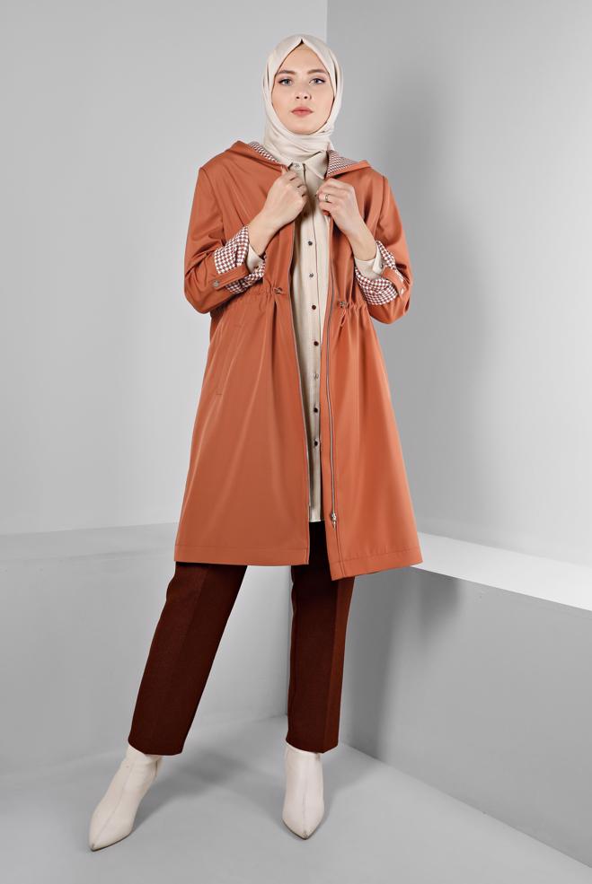 Hijab clothing ORANGE SHOULDER PADDED TRENCH-COAT 10696 - ALVİNA