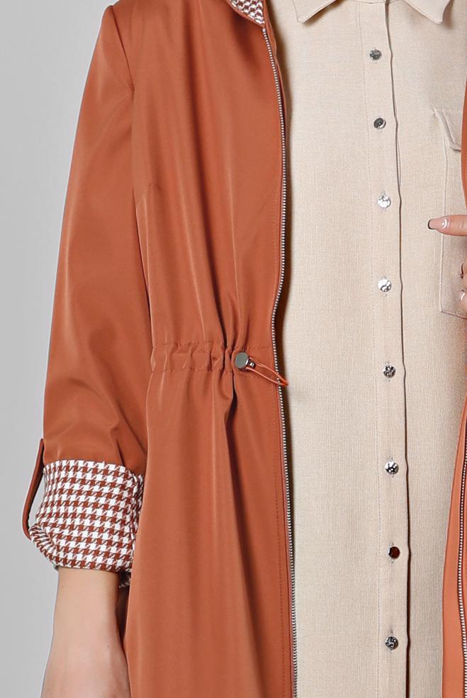 Hijab clothing ORANGE SHOULDER PADDED TRENCH-COAT 10696 - ALVİNA