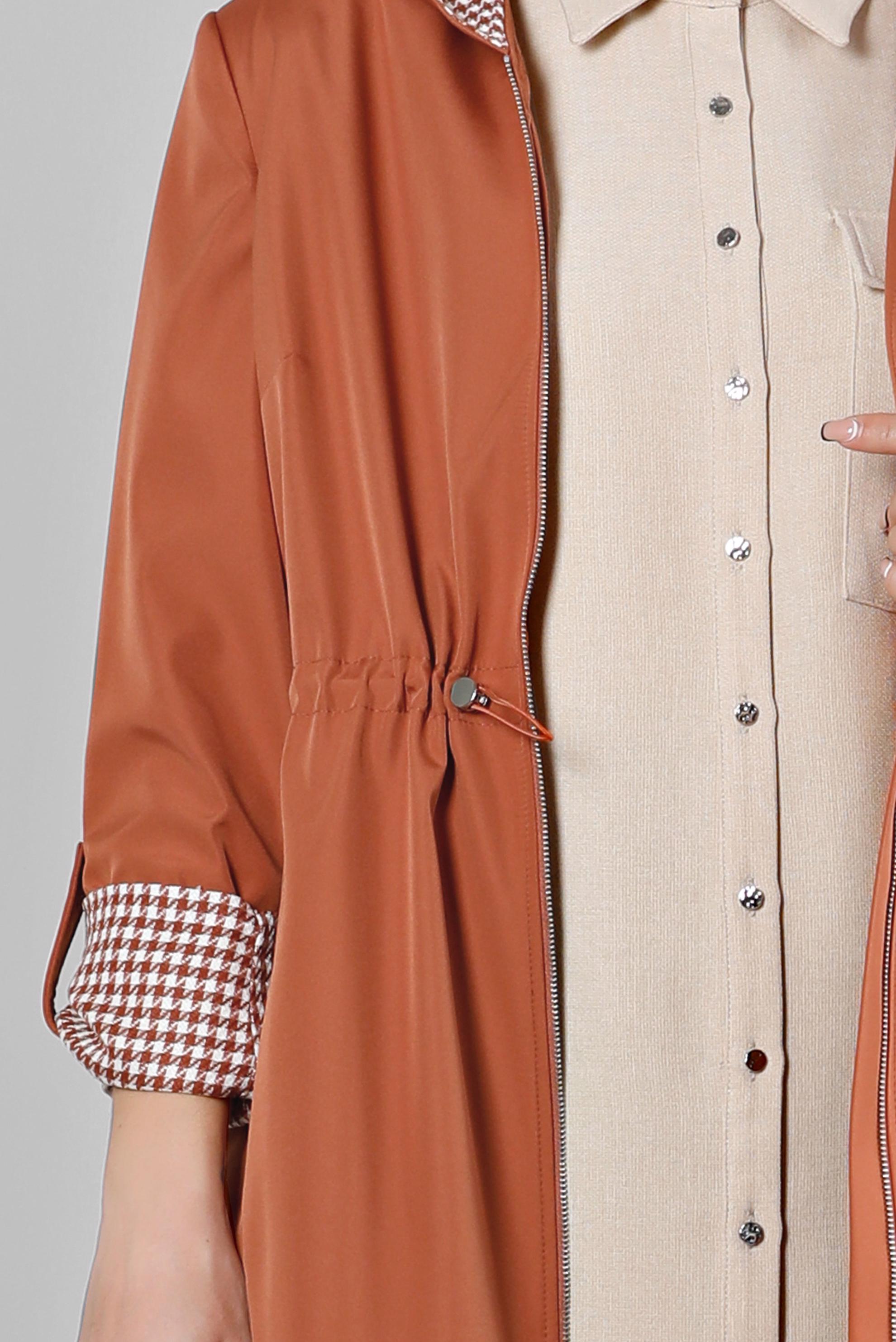 Tesettür giyim TURUNCU BÜYÜK BEDEN KAPÜŞONLU TRENÇKOT 10696