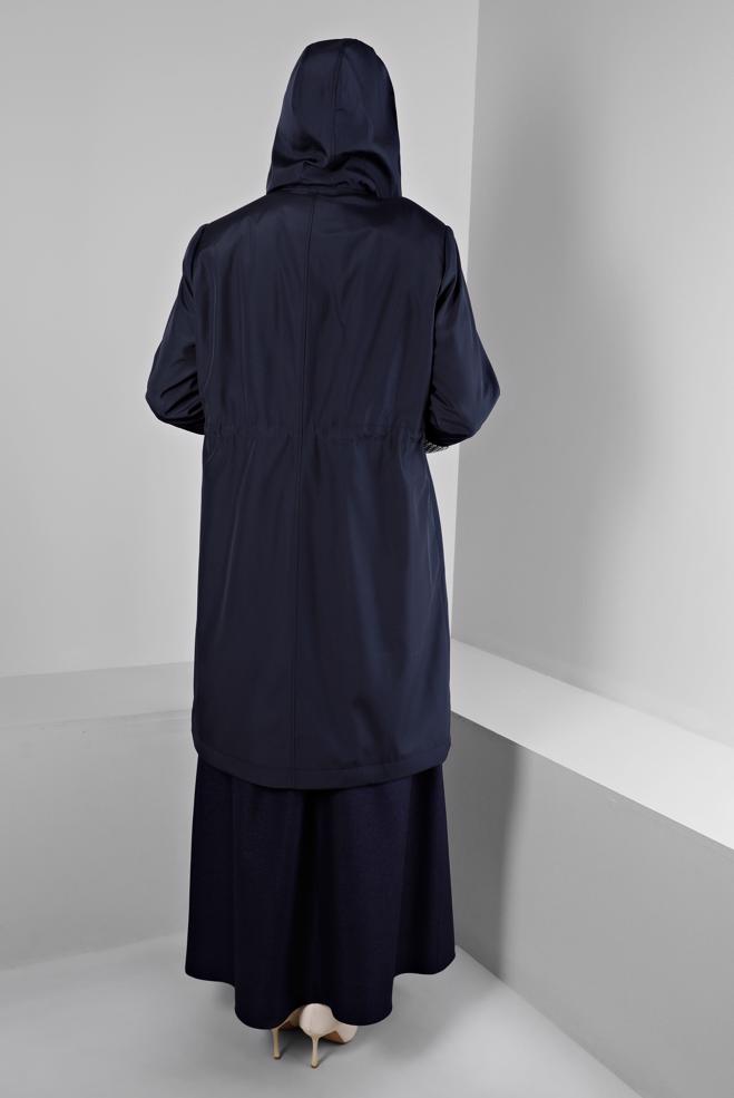 Hijab clothing NAVY BLUE SHOULDER PADDED TRENCH-COAT 10696 - ALVİNA