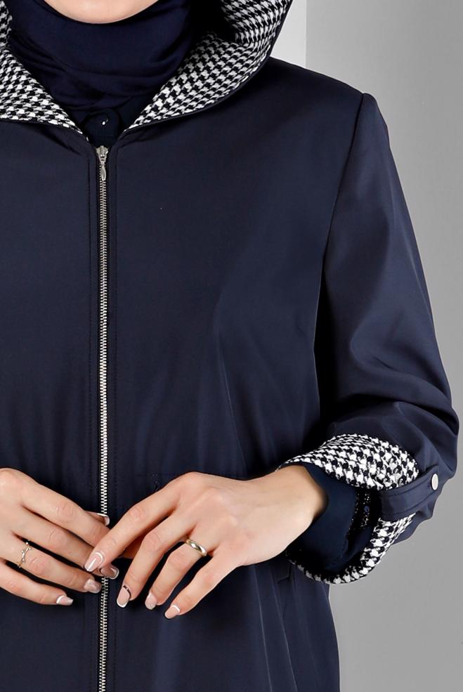 Hijab clothing NAVY BLUE SHOULDER PADDED TRENCH-COAT 10696 - ALVİNA