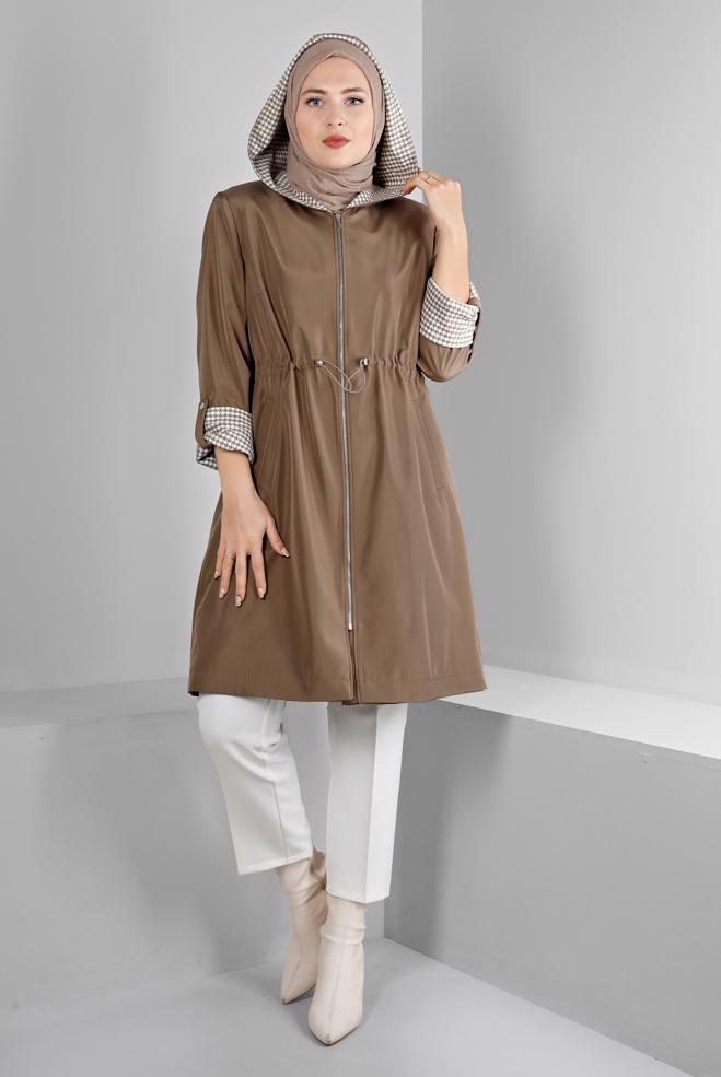 Hijab clothing MINK SHOULDER PADDED TRENCH-COAT 10696 - ALVİNA